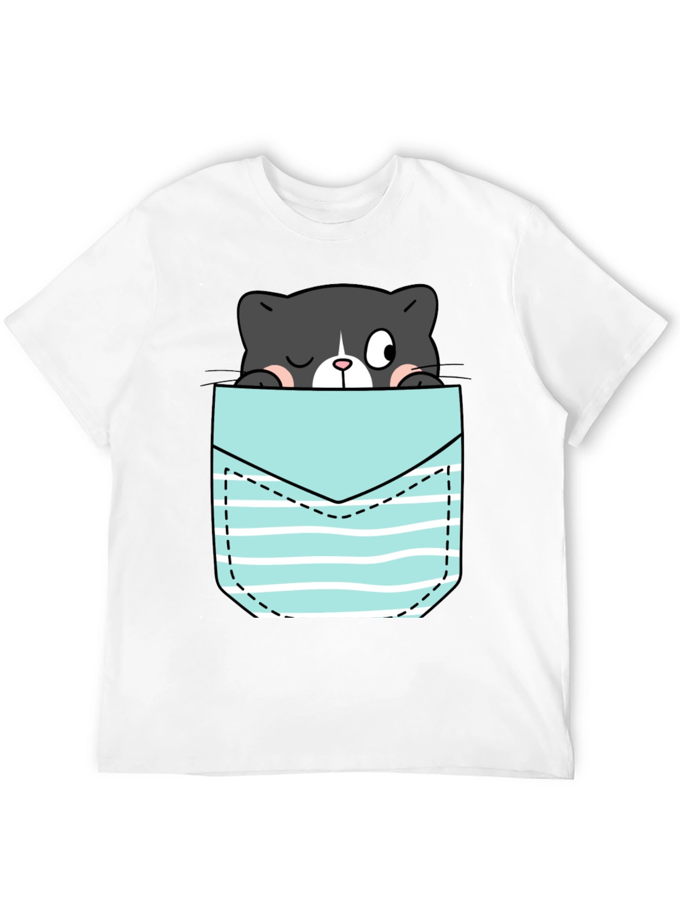 Black Black T-Shirt with Peek-a-Boo Cat Pocket Design view 12