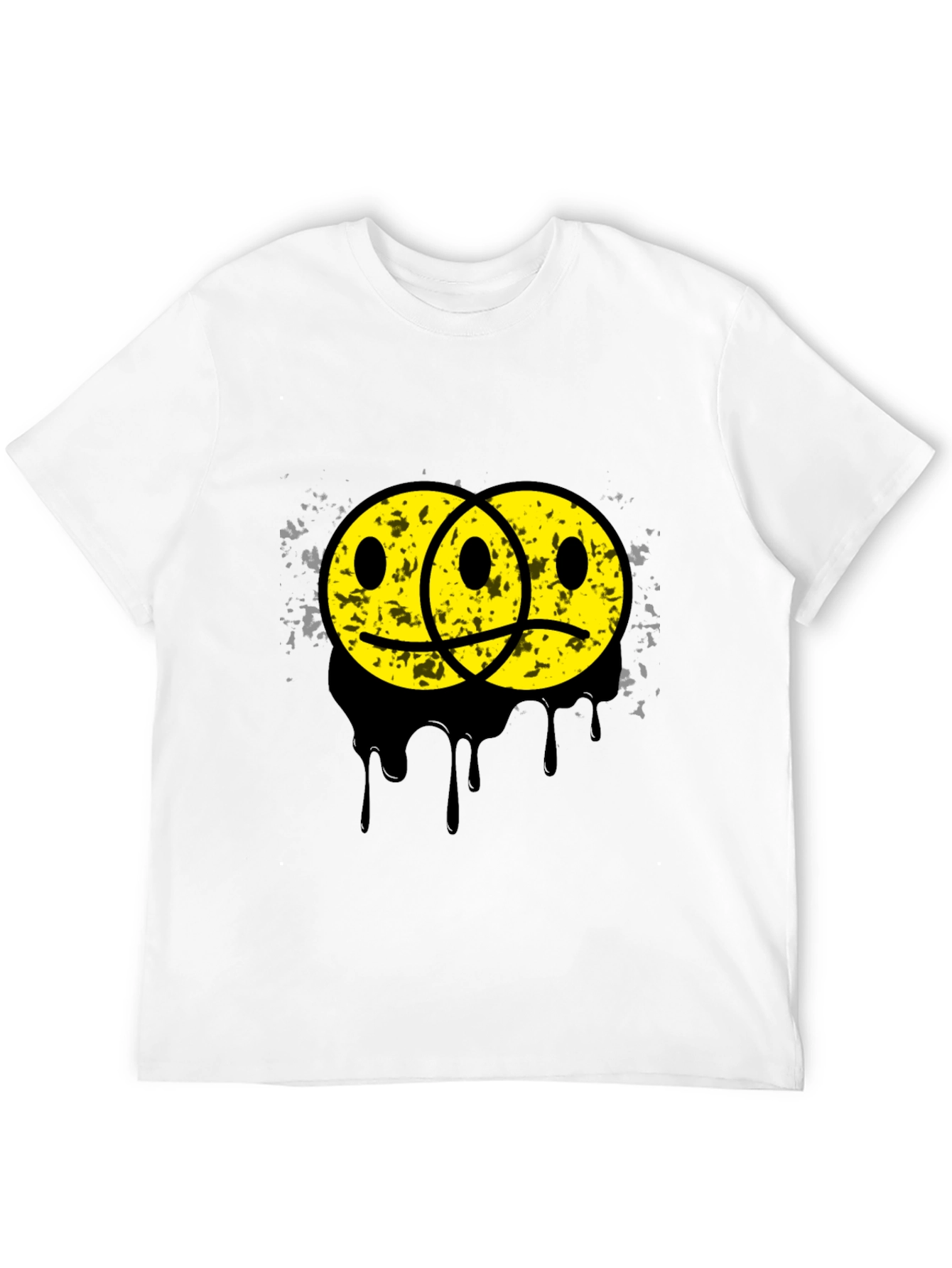 Black Sad Happy Face Graphic Tee - Unisex Black T-Shirt view 12