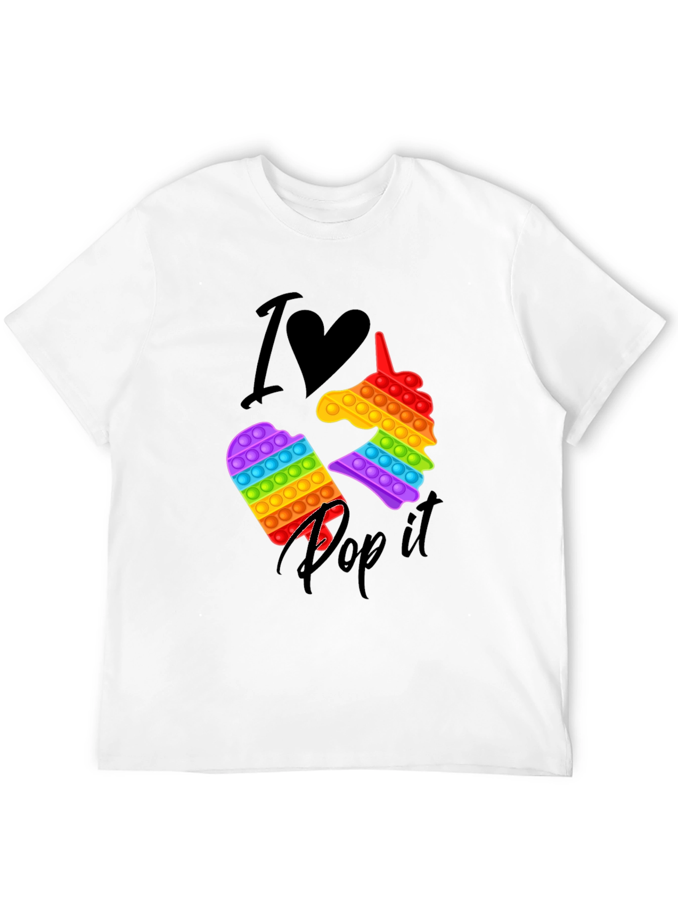 Black I Love Pop It T-Shirt, Unicorn & Square Design view 12