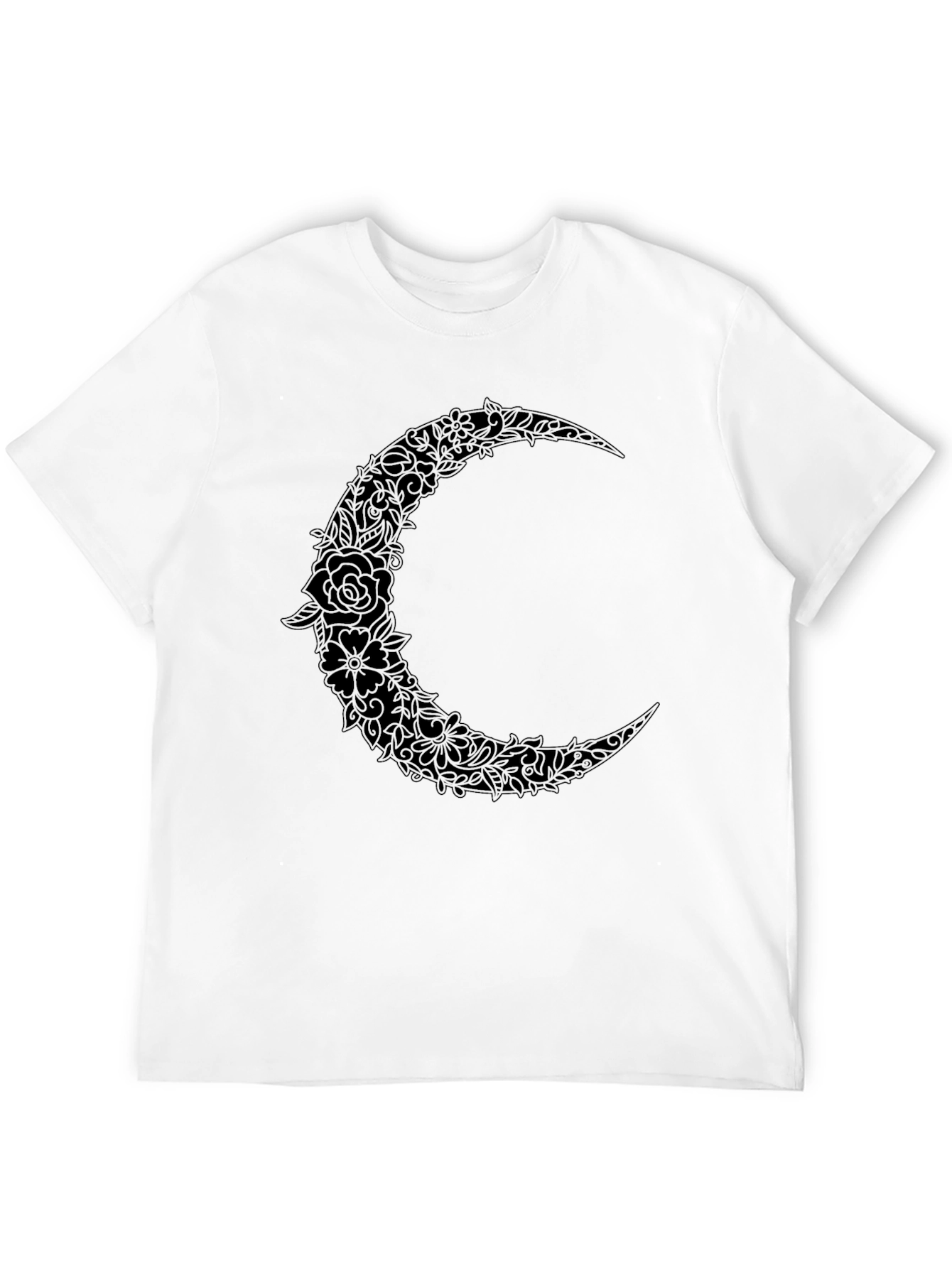 Black Floral Crescent Moon Graphic Black T-Shirt view 12