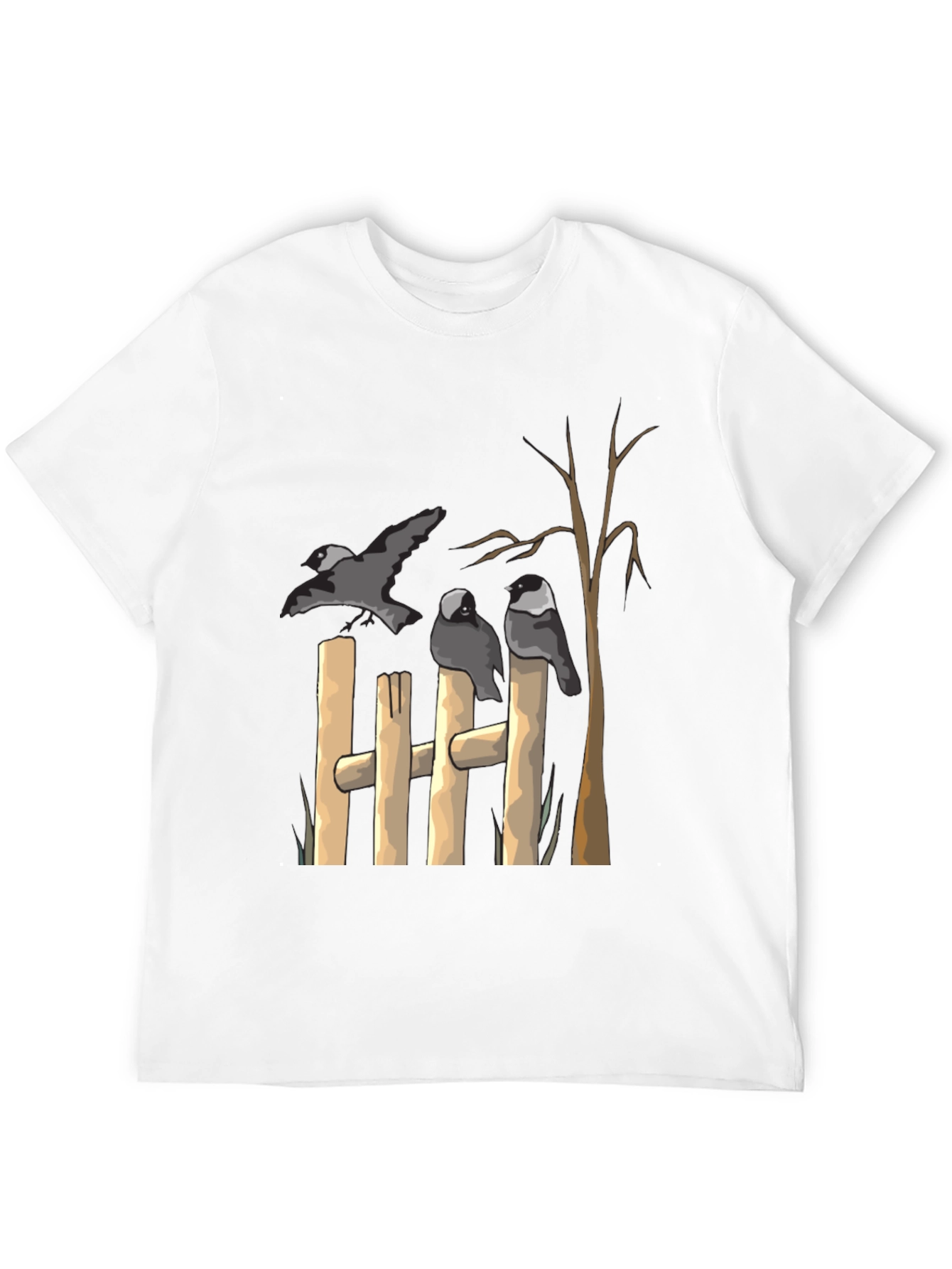 Black Birds on Fence Graphic Black T-Shirt view 12