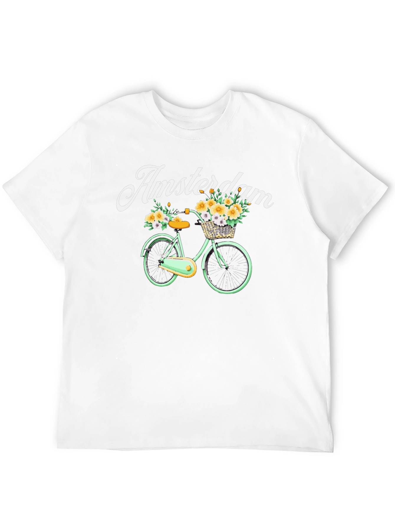 Black Amsterdam Bicycle Graphic Tee - Floral Basket Design view 12