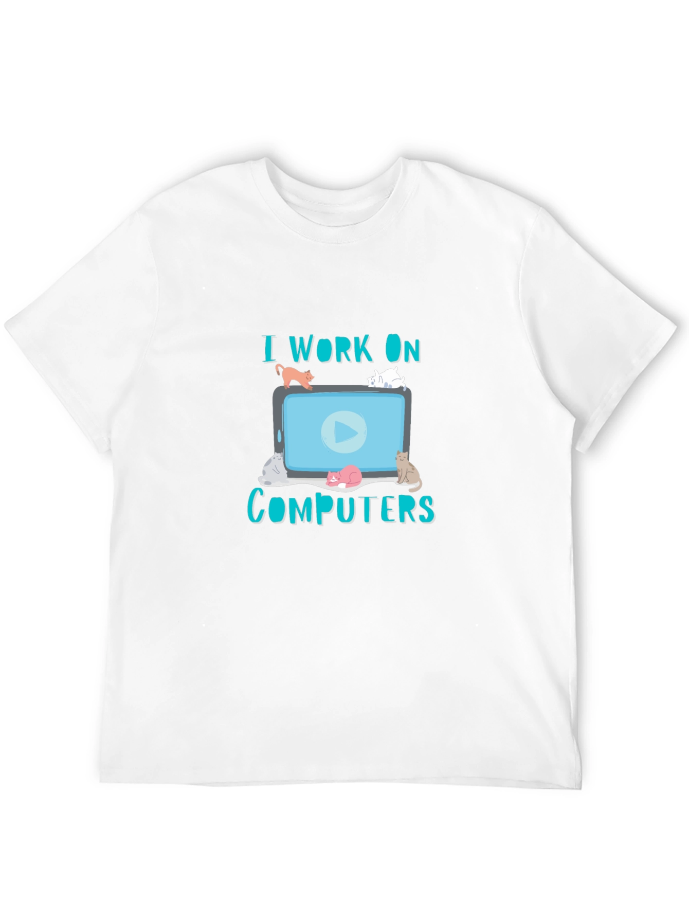 Black I Work On Computers Cat T-Shirt view 12