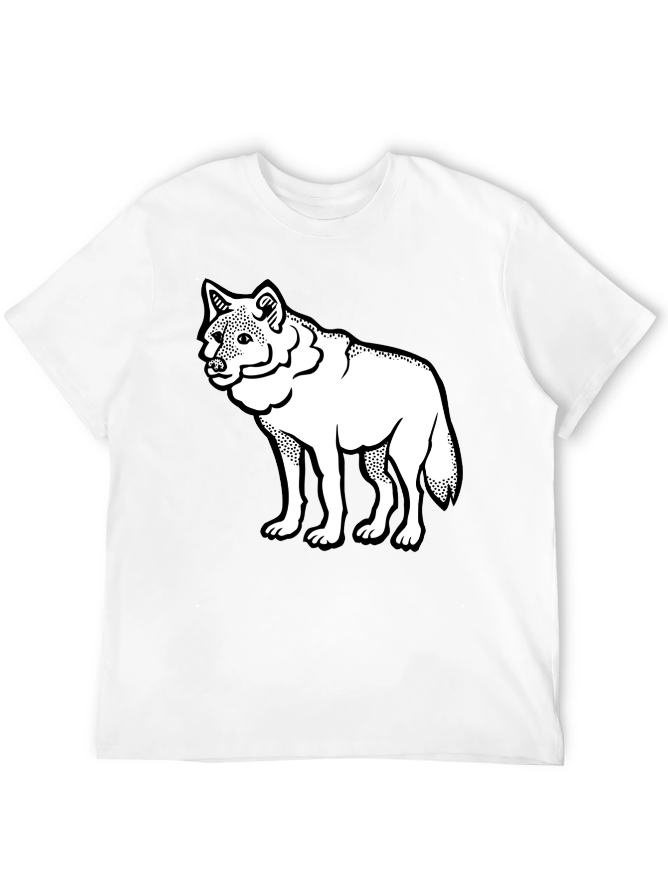 Black Black T-Shirt with White Wolf Graphic Print view 12