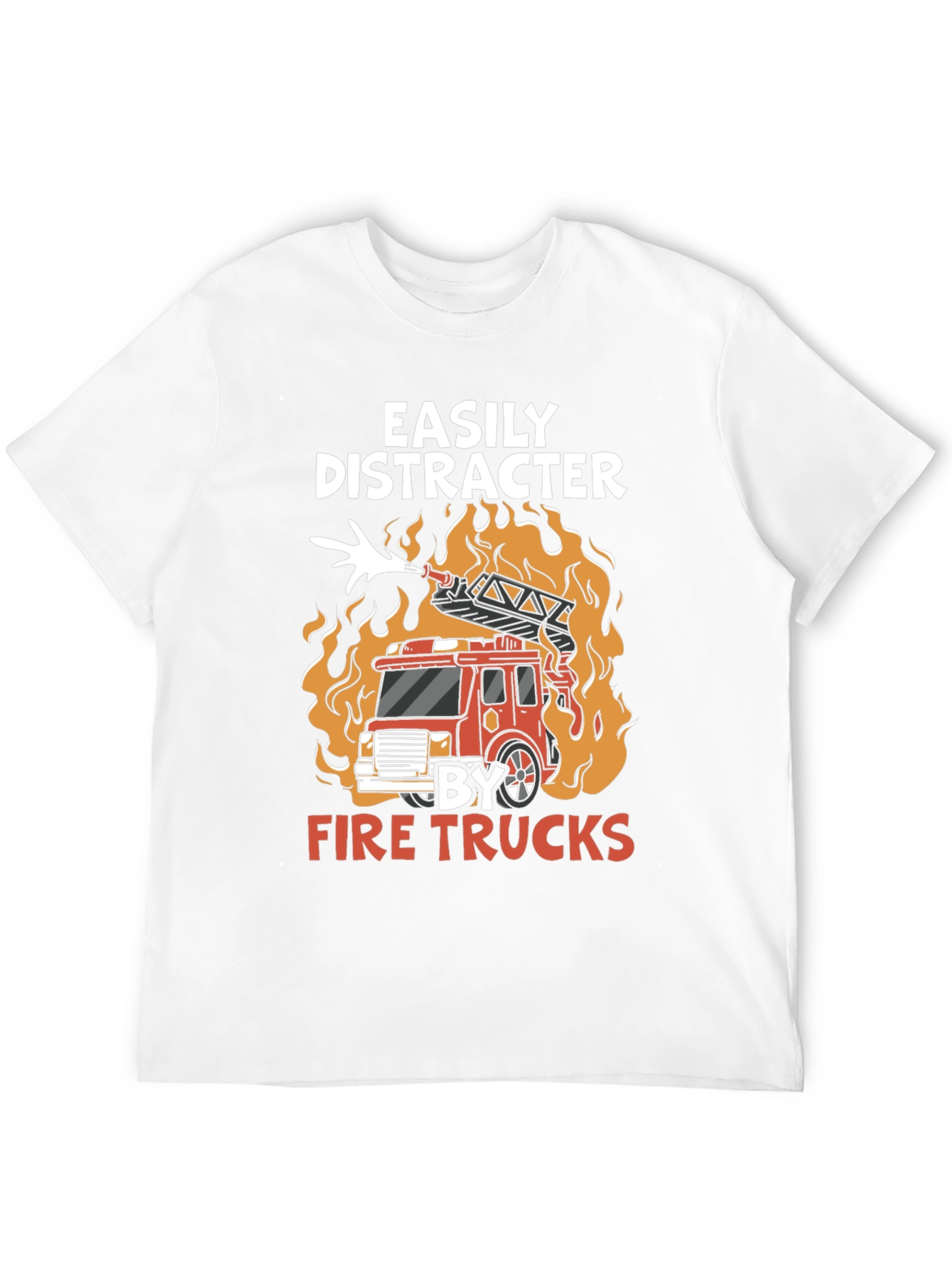 Black Easily Distracted By Fire Trucks T-Shirt view 12