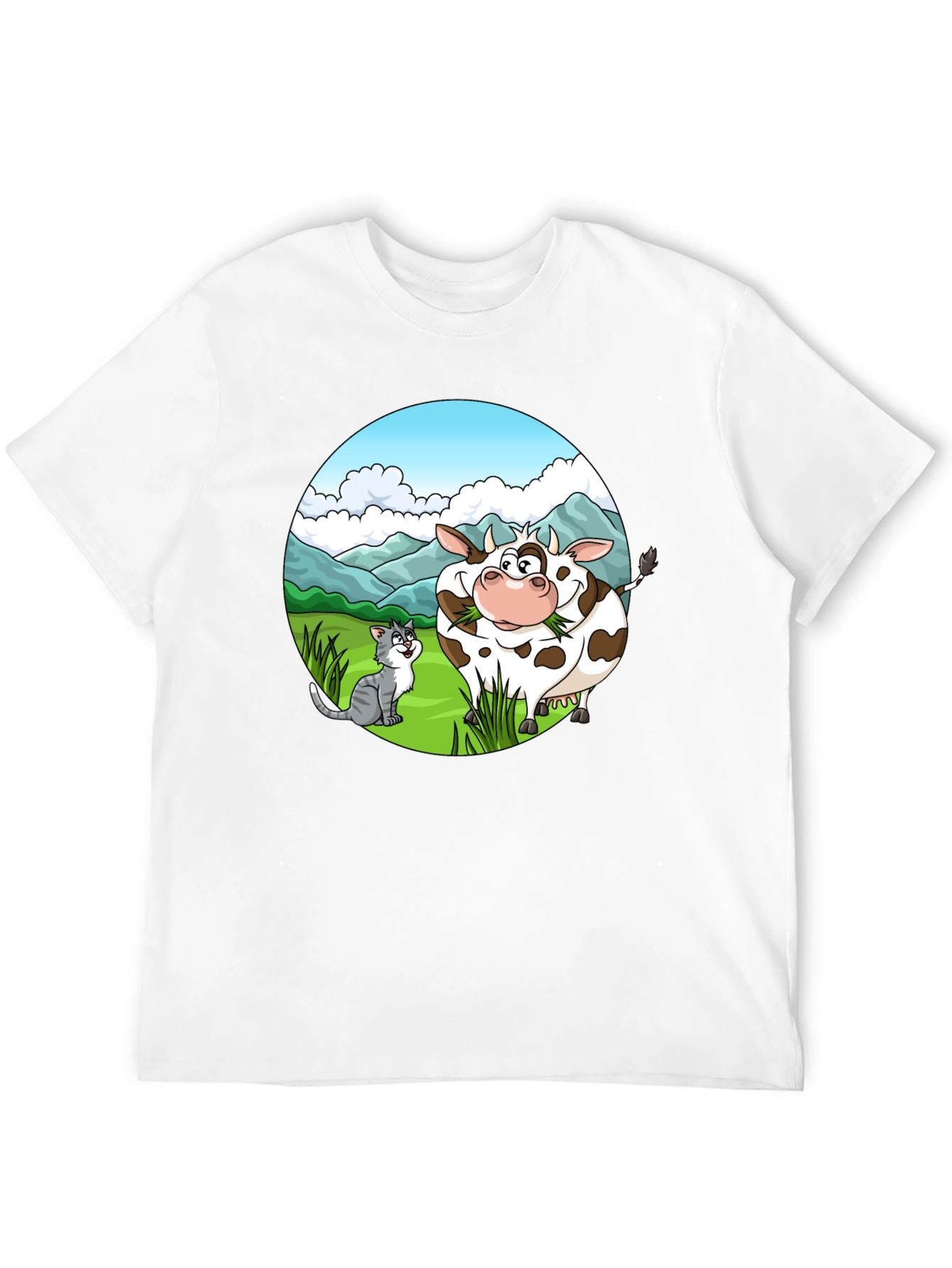 Black Cartoon Cow and Cat Graphic Black T-Shirt view 12