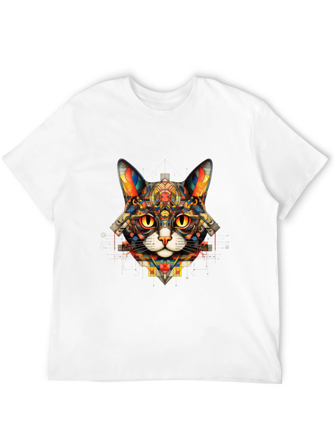 Black Geometric Cat T-Shirt - Unique Art Design view 12