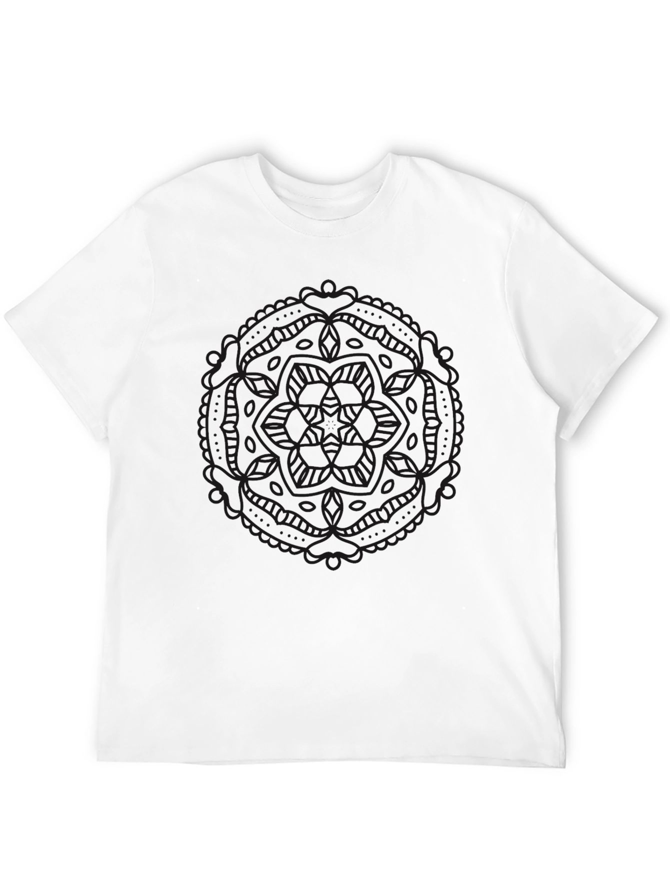 Black Black Graphic Tee: Minimalist Mandala Design view 12