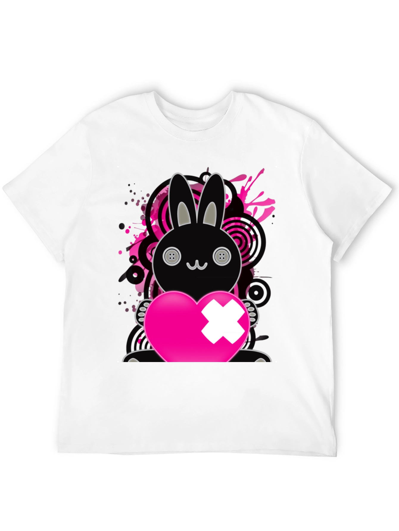 Emo Bunny Heart T-Shirt - Black - 12