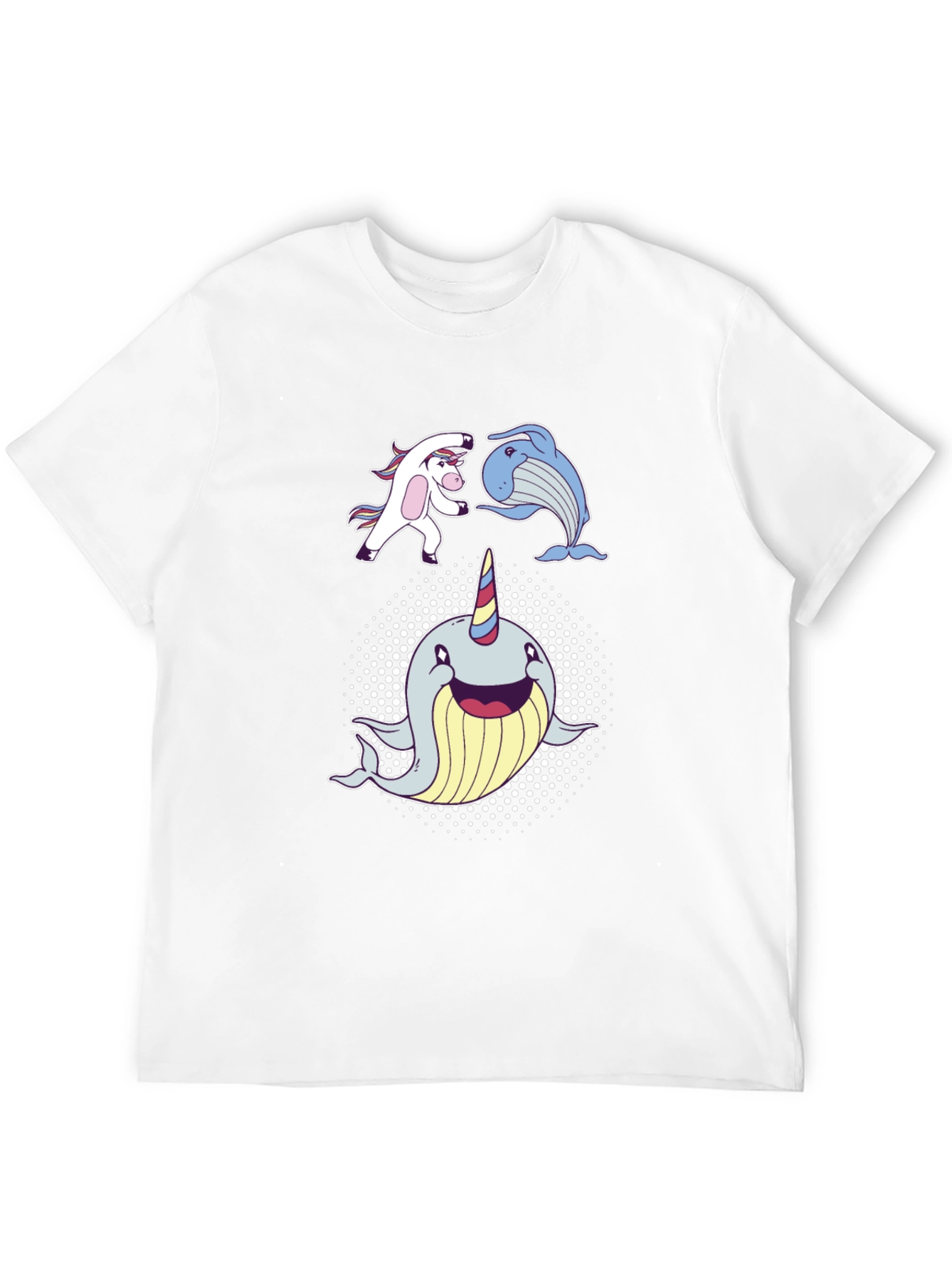 Black Whimsical Unicorn, Whale, Narwhal T-Shirt view 12
