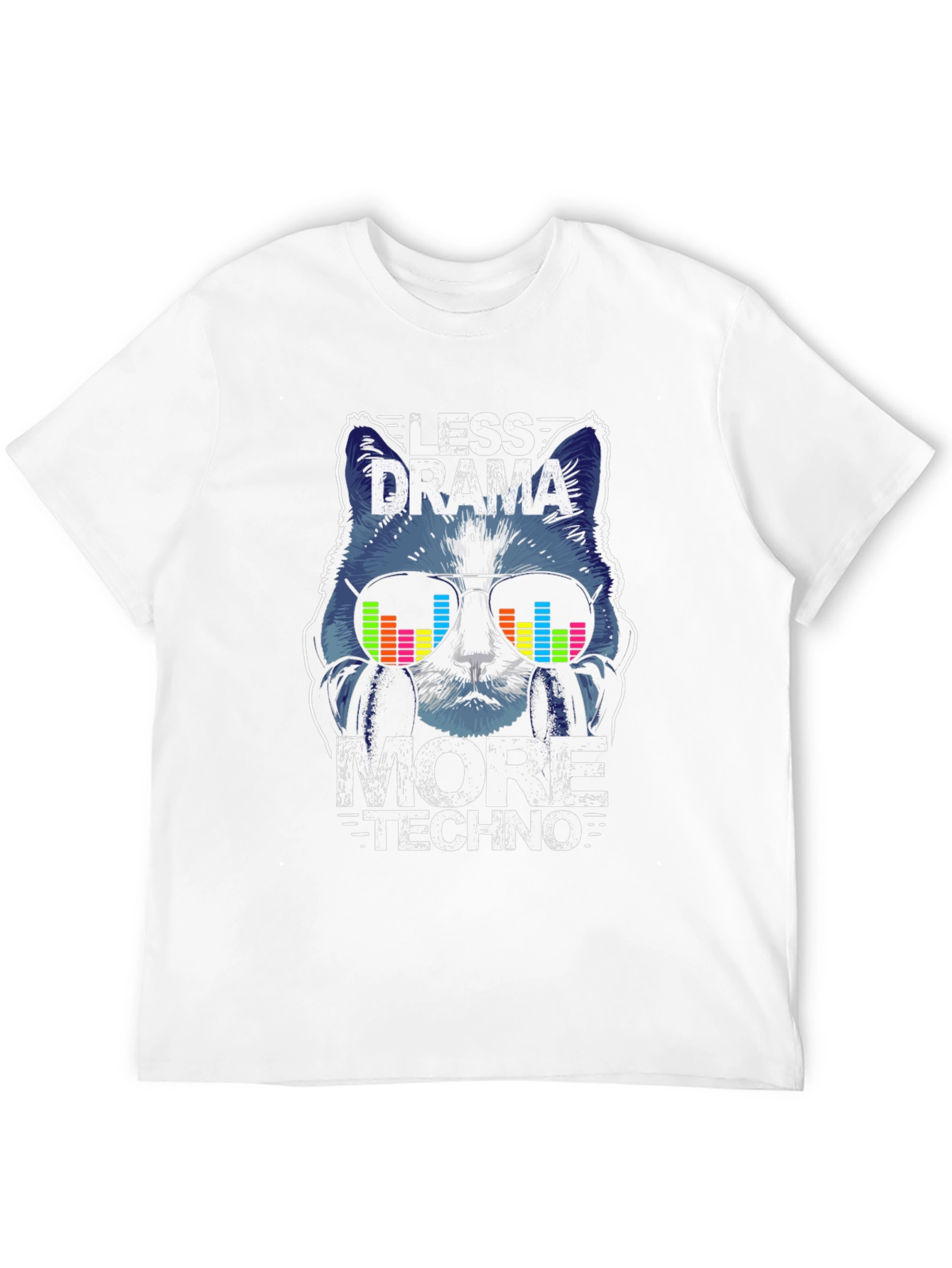Black Less Drama More Techno Cat Graphic T-Shirt view 12