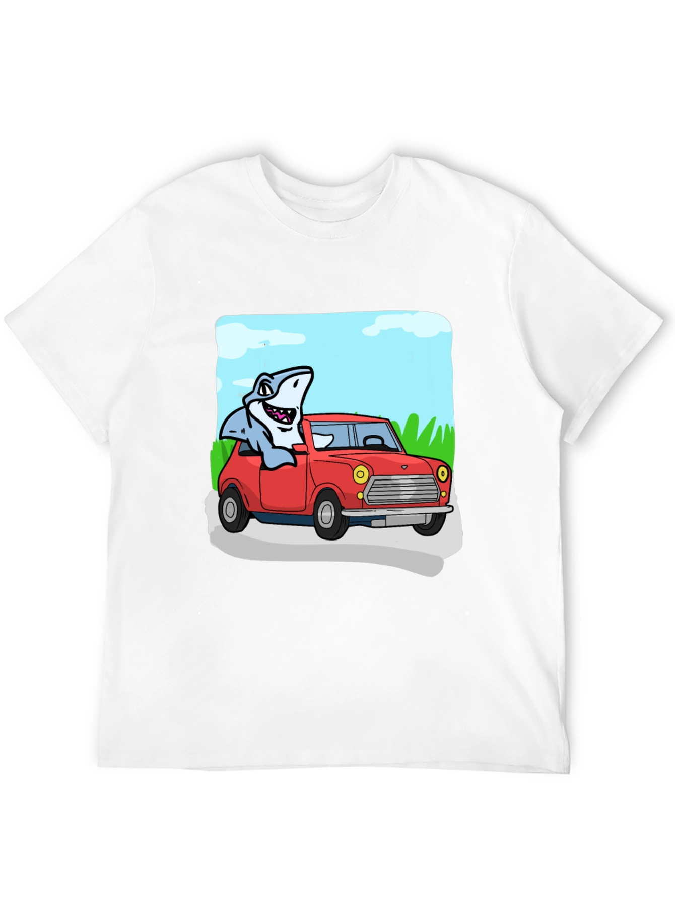 Black Shark in Car Graphic Tee - Unique Cartoon T-Shirt view 12