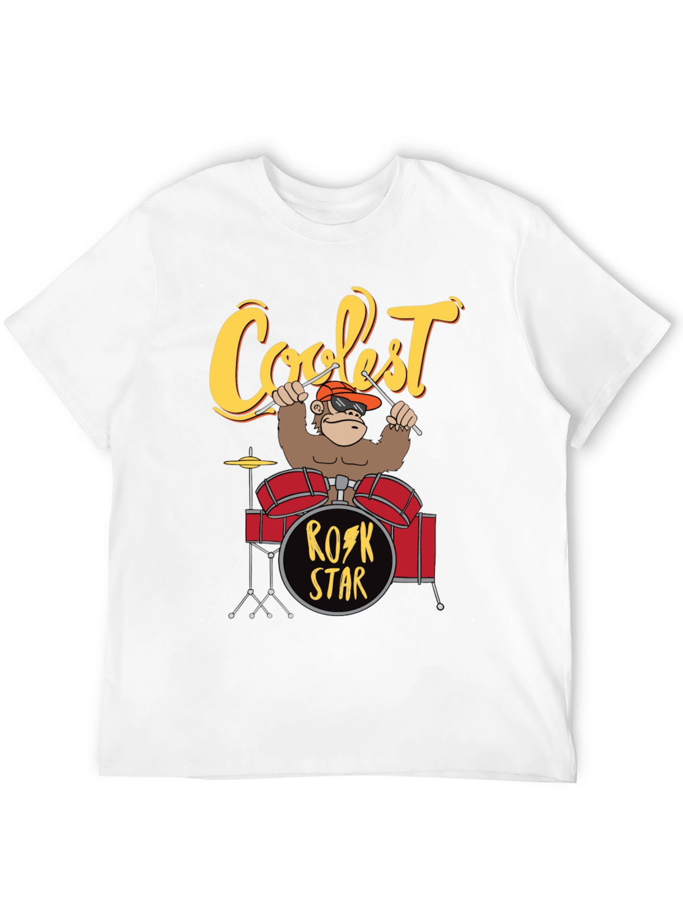 Black Coolest Rock Star Monkey Drummer T-Shirt view 12