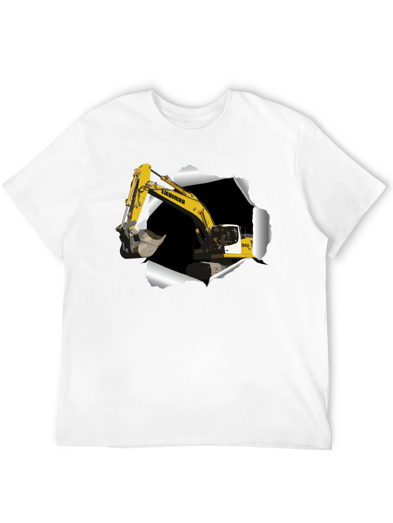 Black Excavator Ripped Tee - Construction Vehicle Graphic T-Shirt view 12