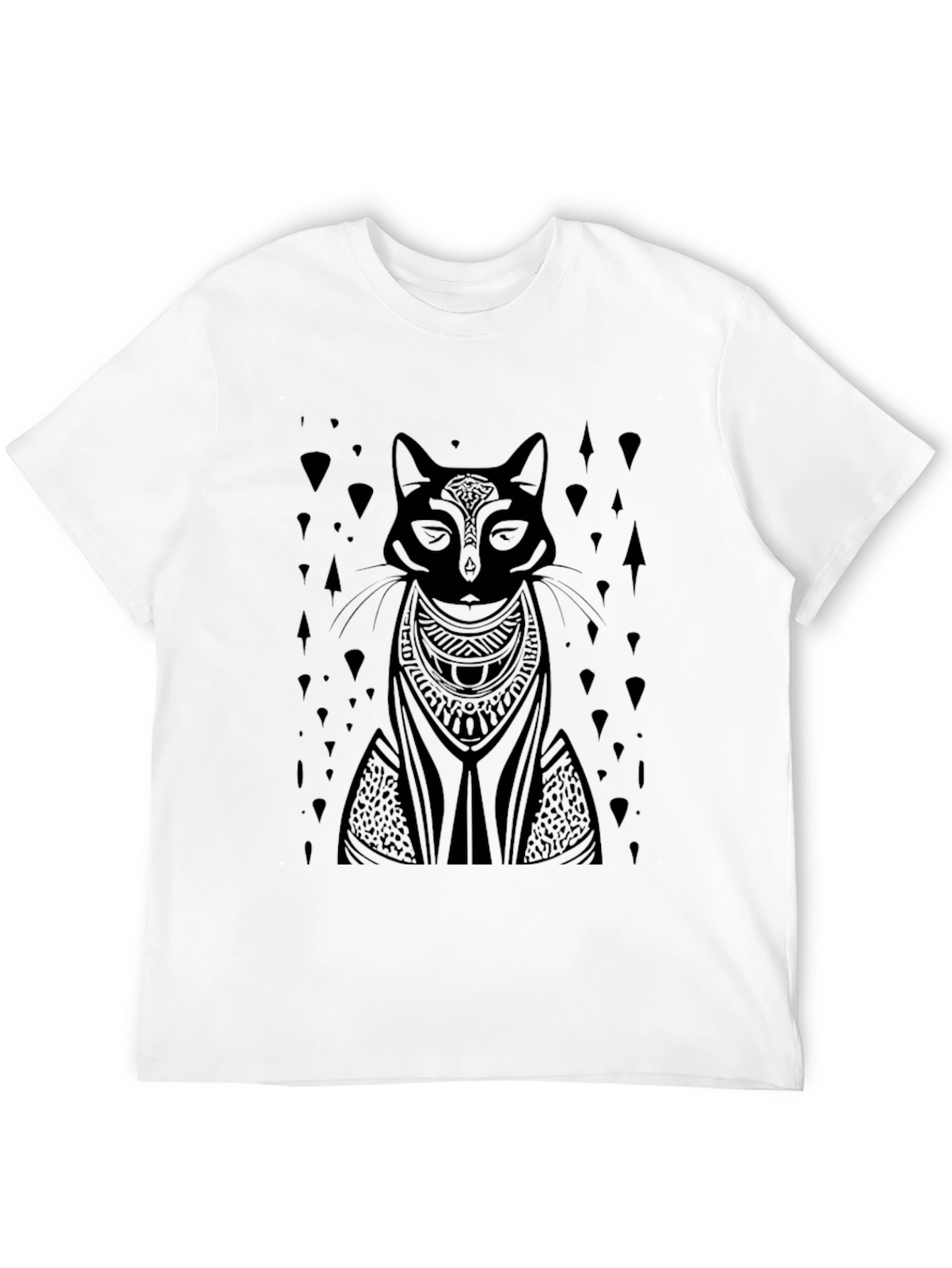 Black Tribal Cat Graphic Tee - Black Cotton T-Shirt view 12