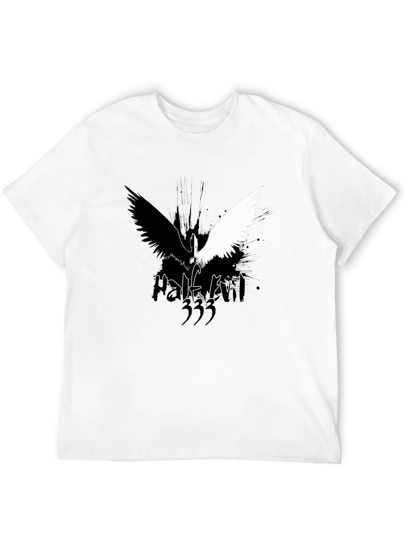 Black Half Evil Angel Wings Black T-Shirt view 12