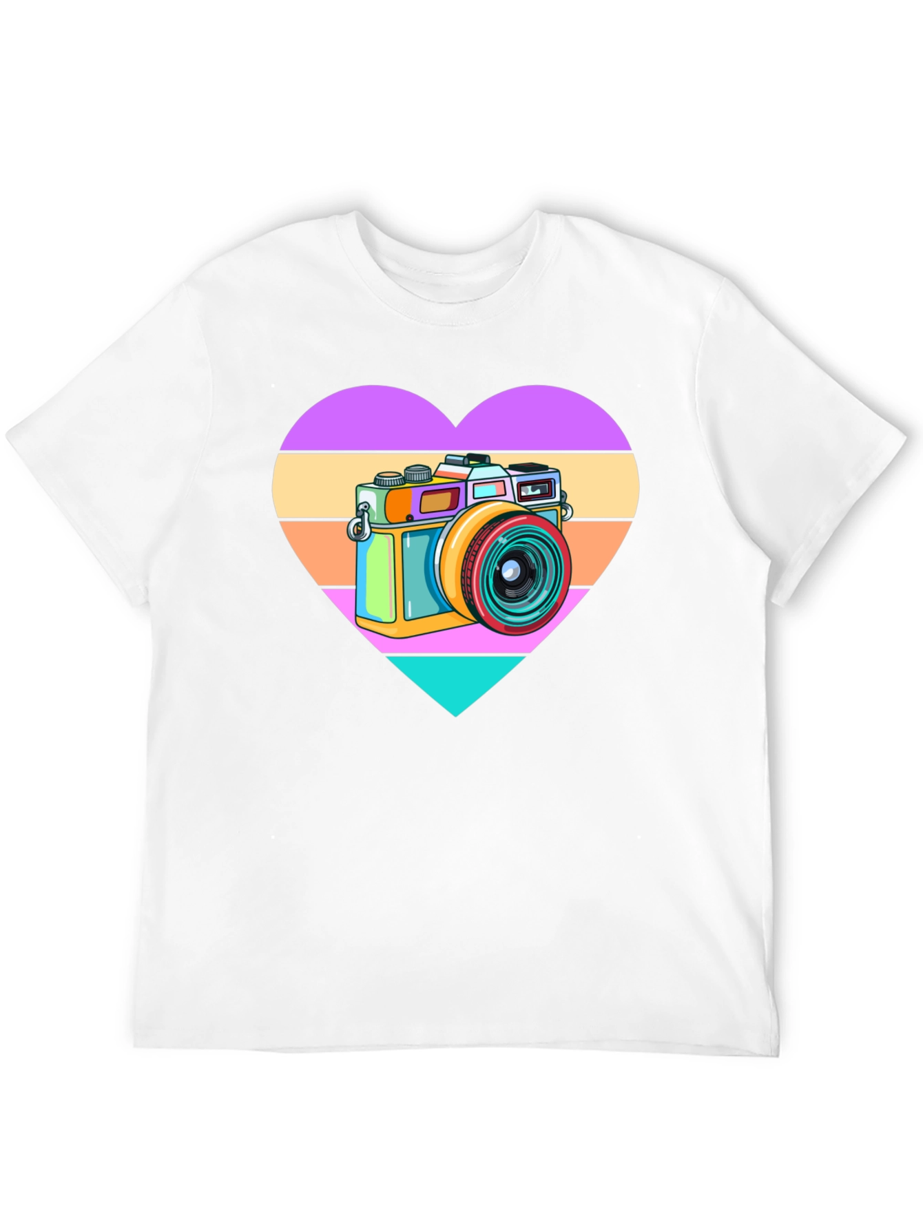 Black Retro Camera Heart Graphic Tee - Black Cotton T-Shirt view 12
