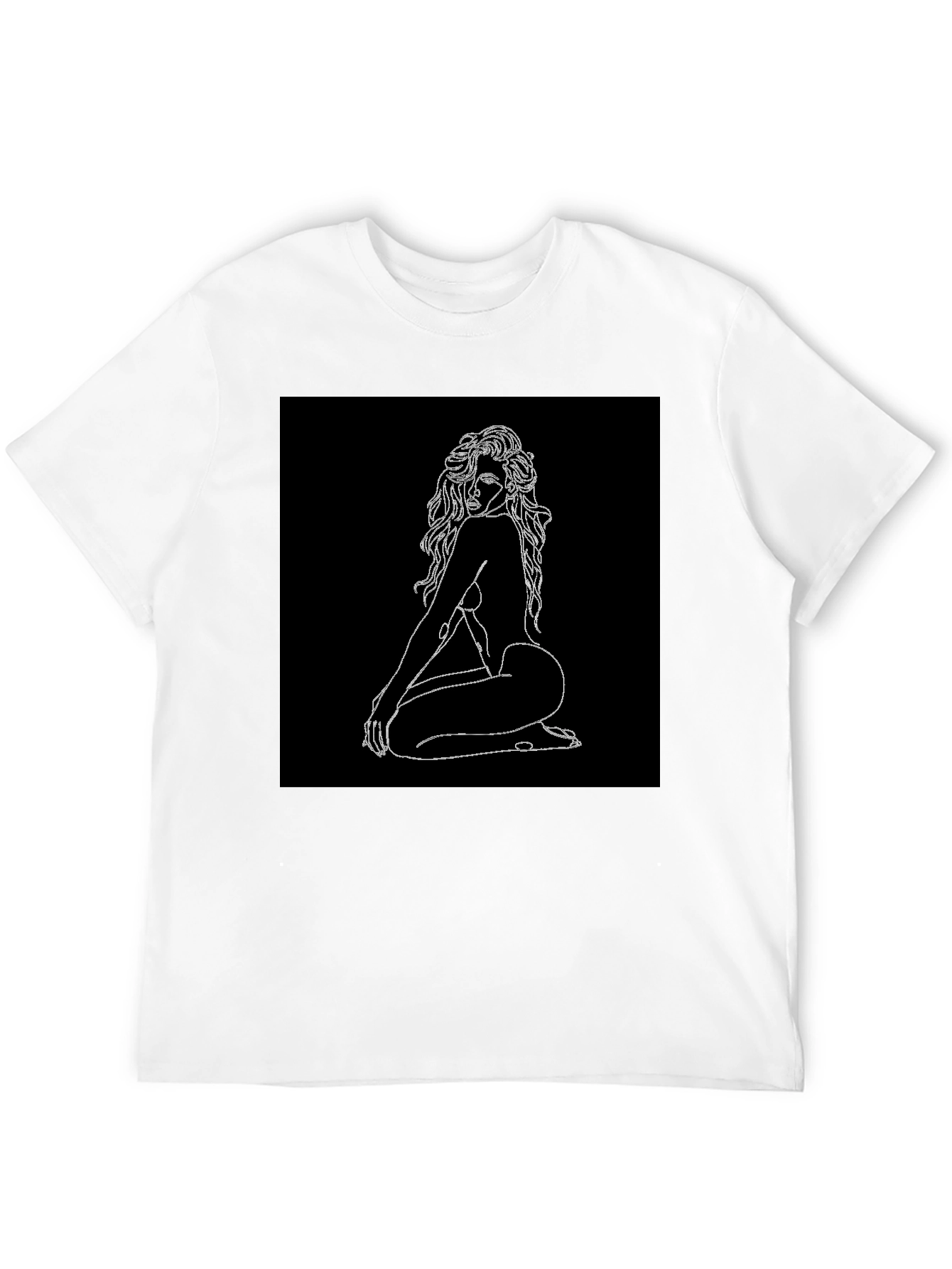 Black Black T-Shirt with Line Art Woman Graphic view 12