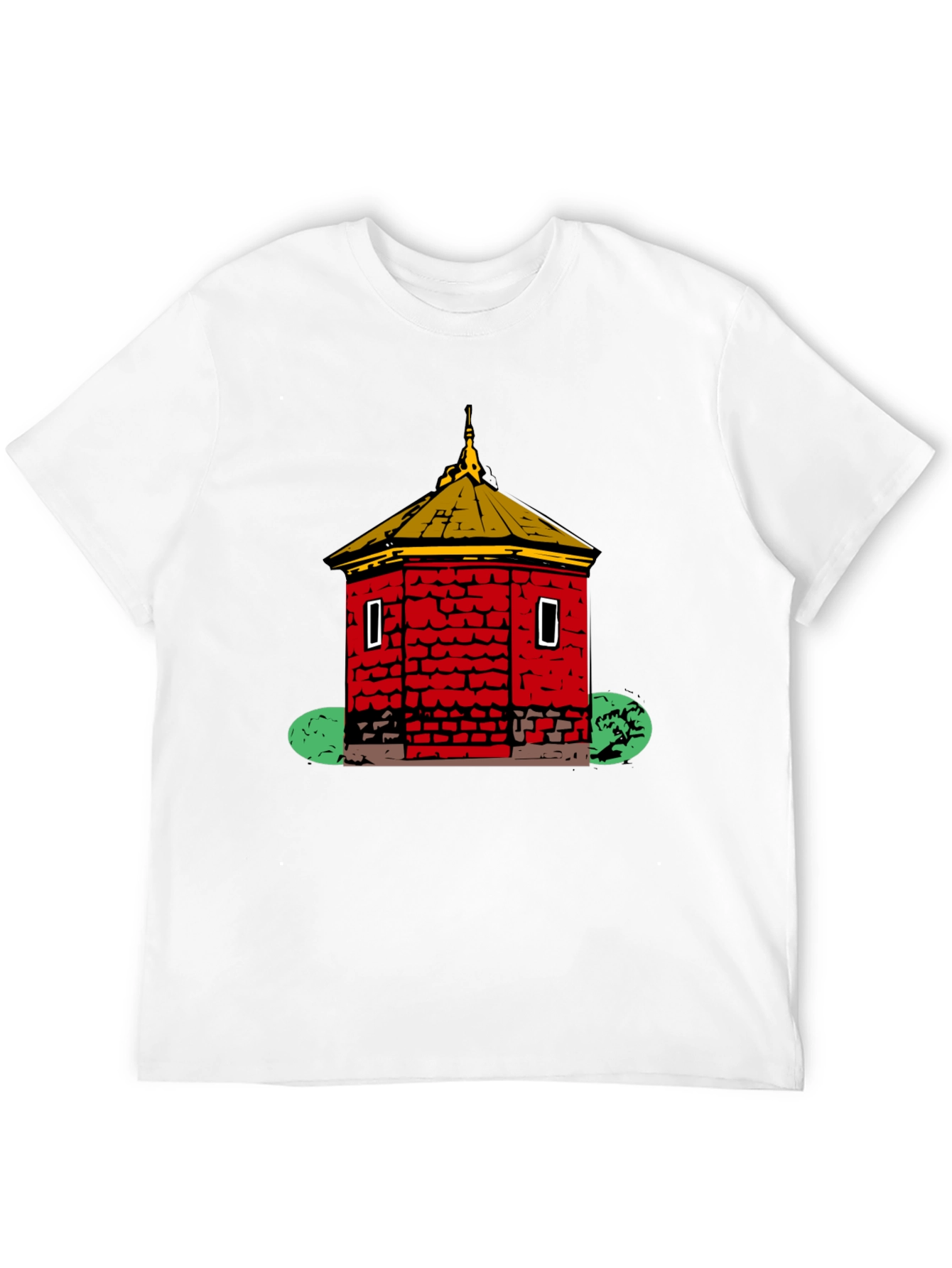 Black Red Brick Building Graphic Black T-Shirt view 12
