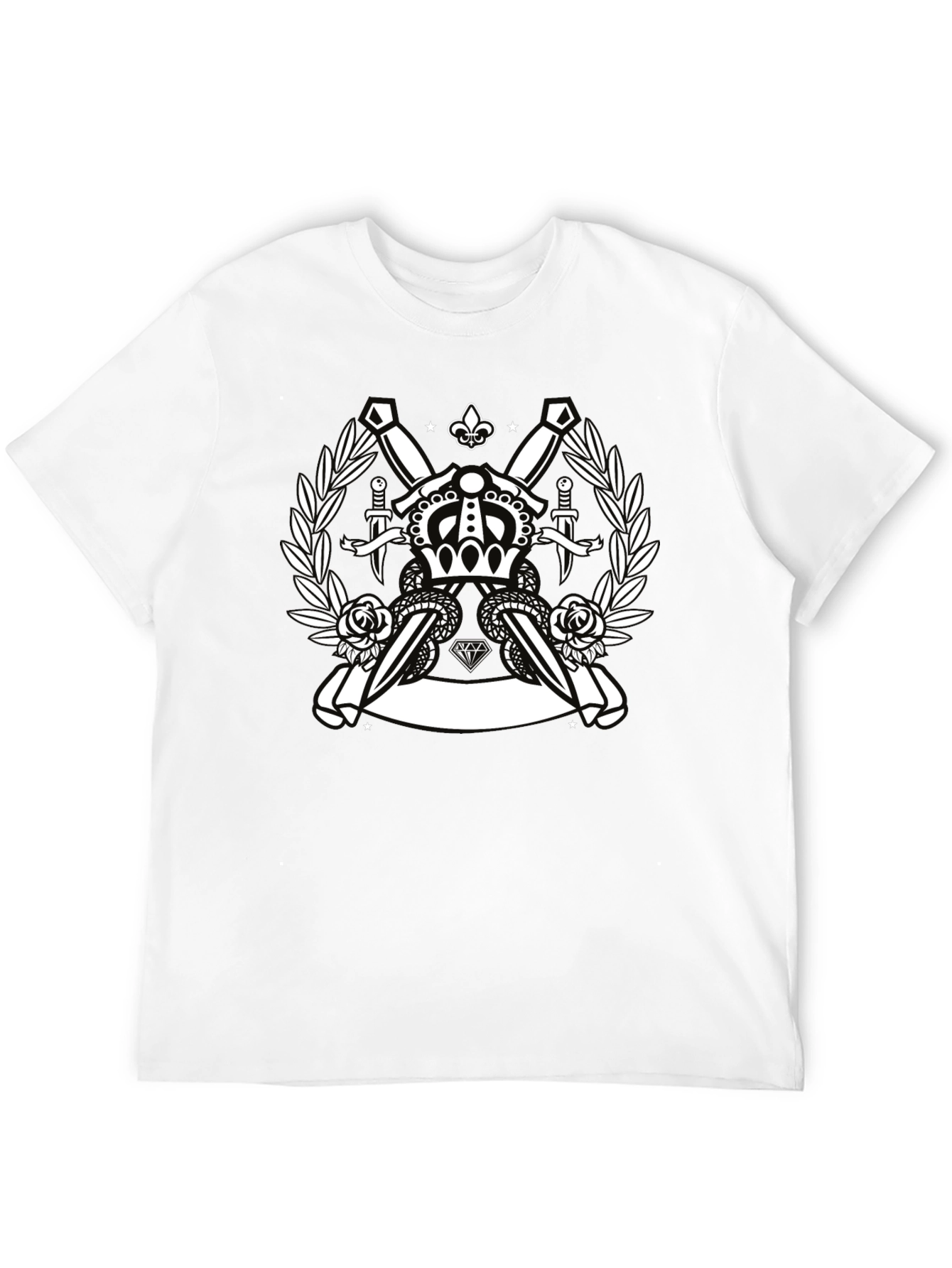 Black Crown & Swords Black Graphic T-Shirt view 12