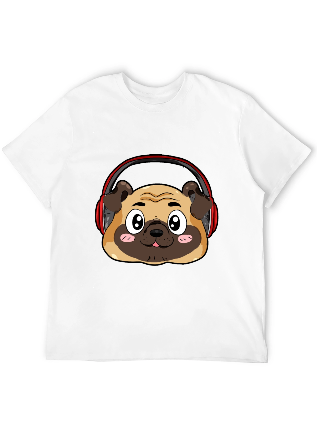 Black Pug Headphone Graphic Black T-Shirt view 12