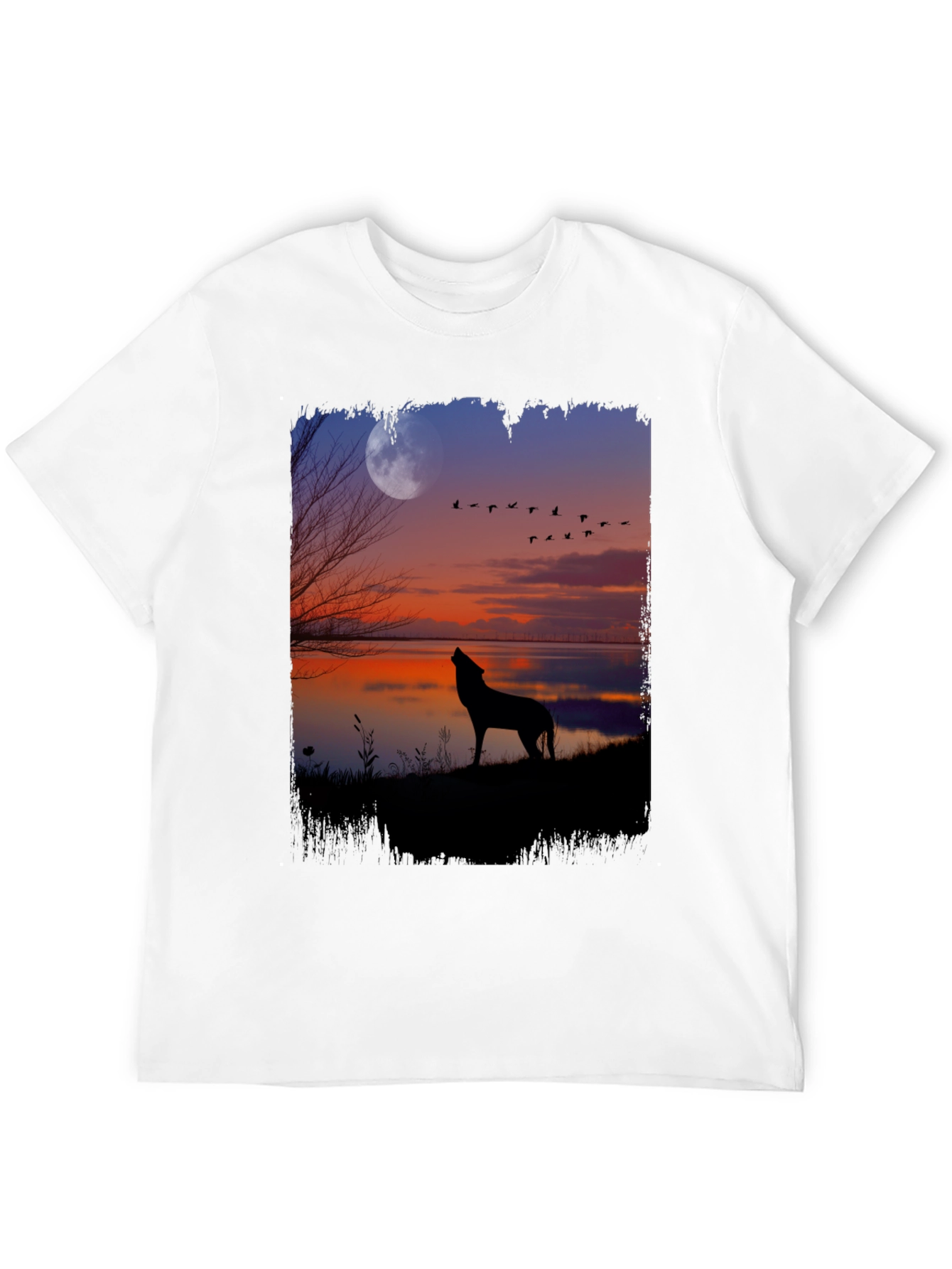 Black Wolf Howling at Moon Graphic Tee - Black view 12