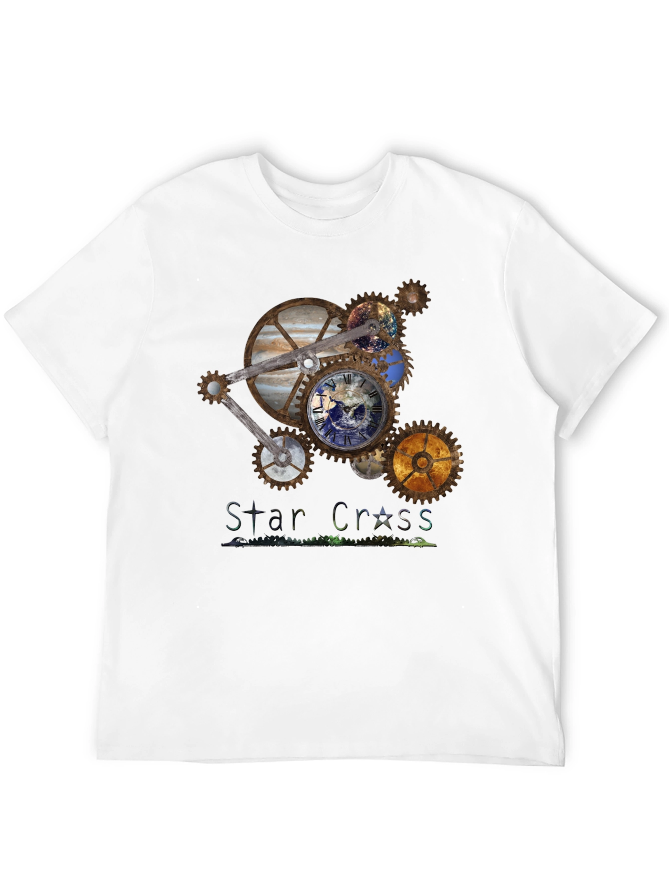 Black Steampunk Planet Gear T-Shirt - Star Cross Design view 12