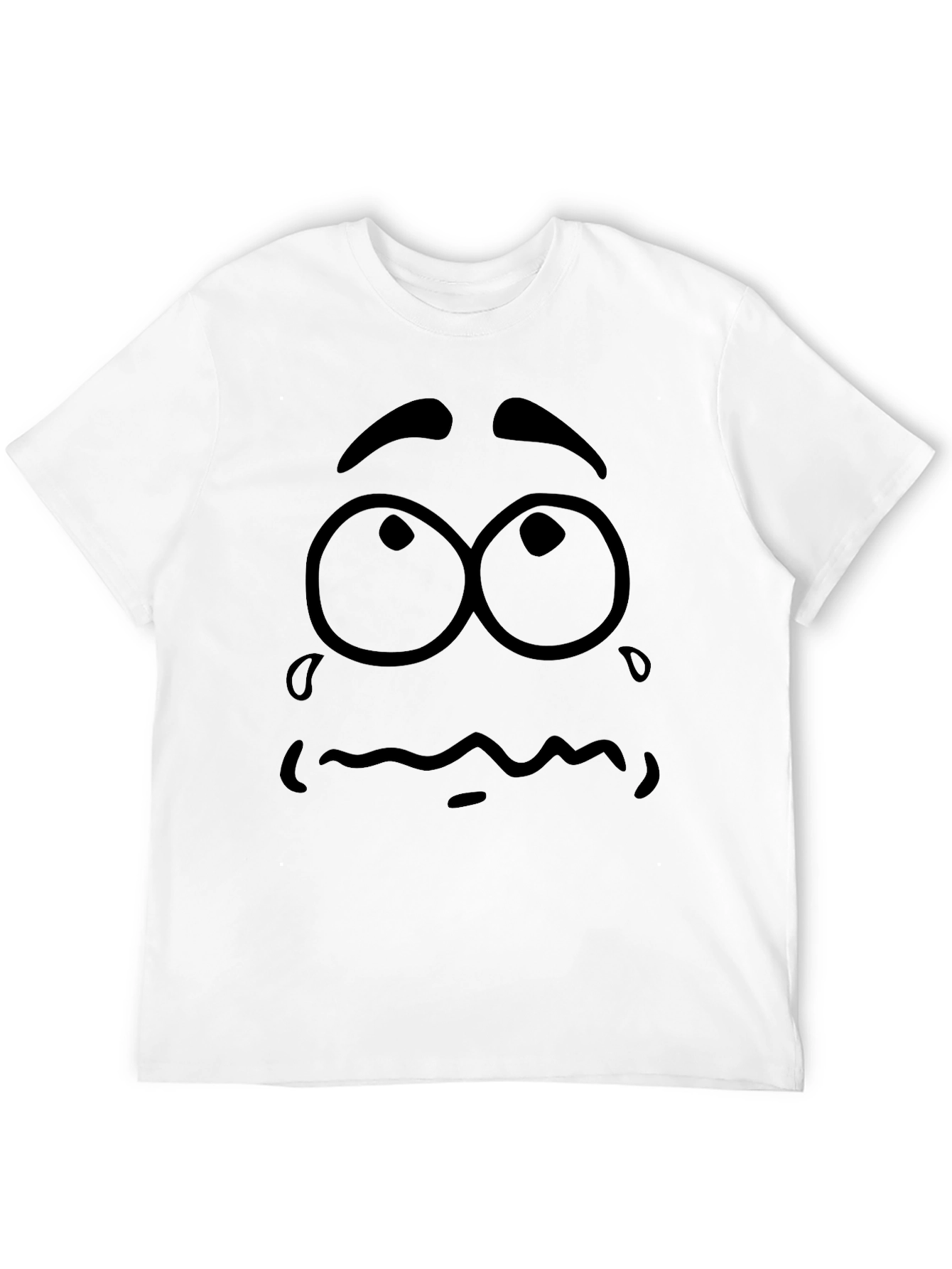 Black Expressive Graphic T-Shirt - "Worried Face" Design - Black Cotton view 12