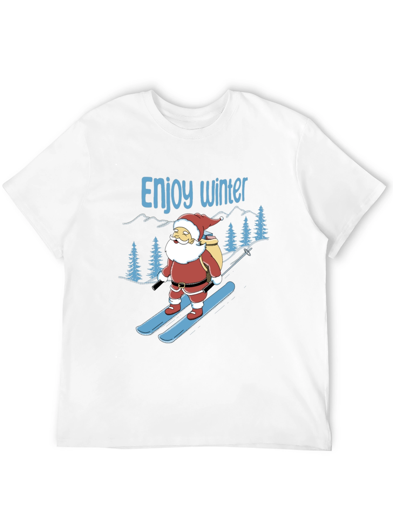Black Enjoy Winter Santa Skiing Graphic Tee view 12