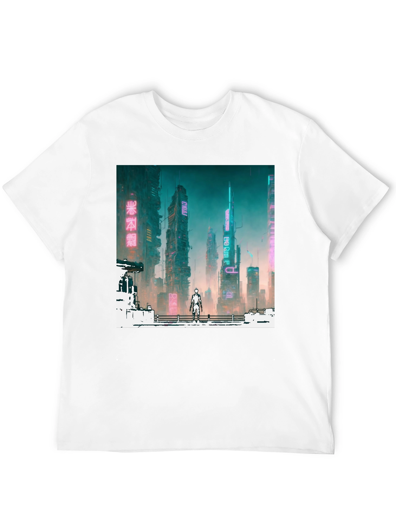 Black Cyberpunk Cityscape Graphic Tee - Futuristic Fashion view 12