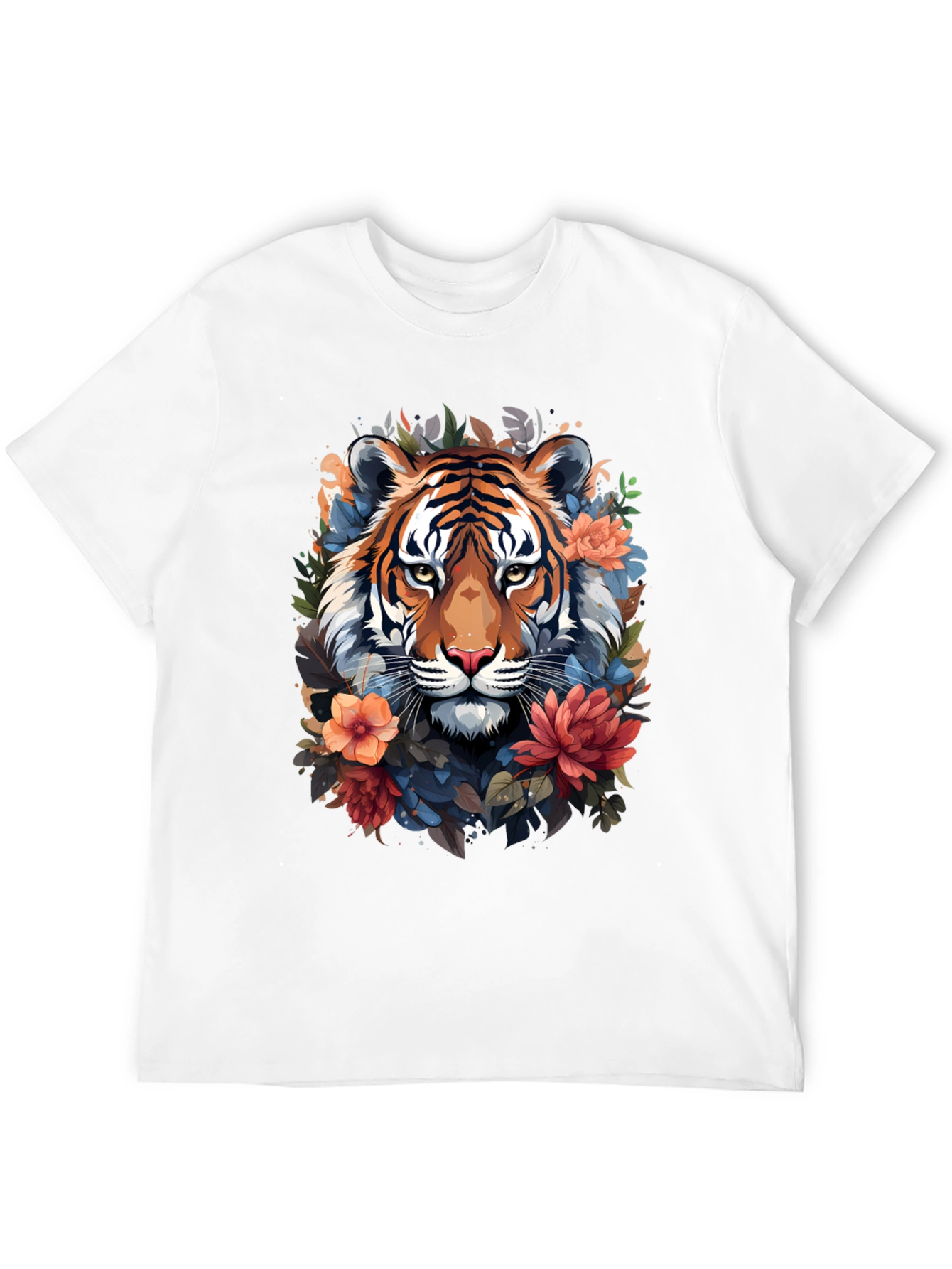 Black Floral Tiger Graphic Tee - Stylish Men's Black T-Shirt view 12