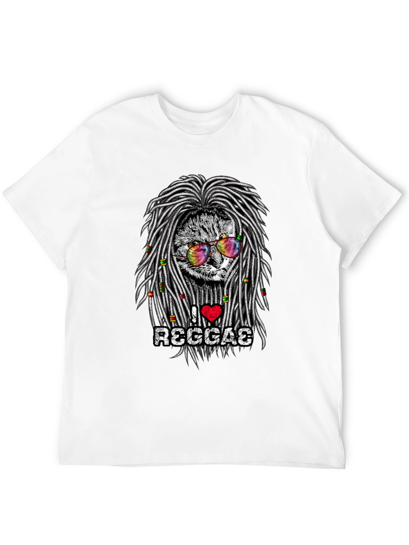 Black I Love Reggae Cat Graphic T-Shirt view 12