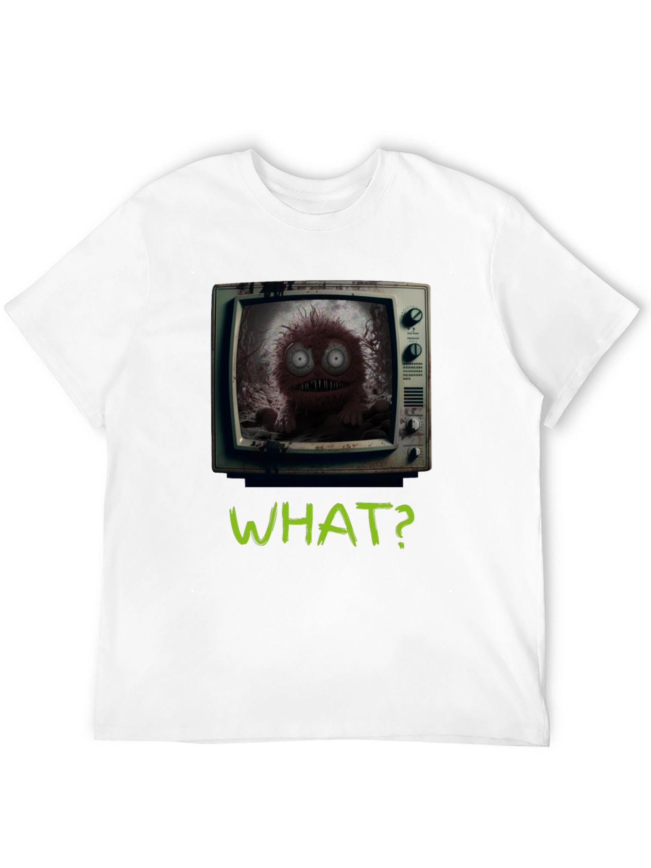 Black What? Monster TV Graphic Tee - Creepy Novelty T-Shirt view 12