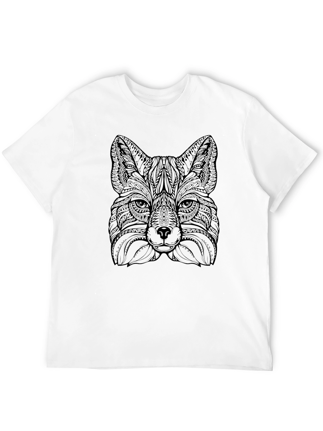 Black Intricate Fox Head Graphic Tee - Stylish Black T-Shirt view 12