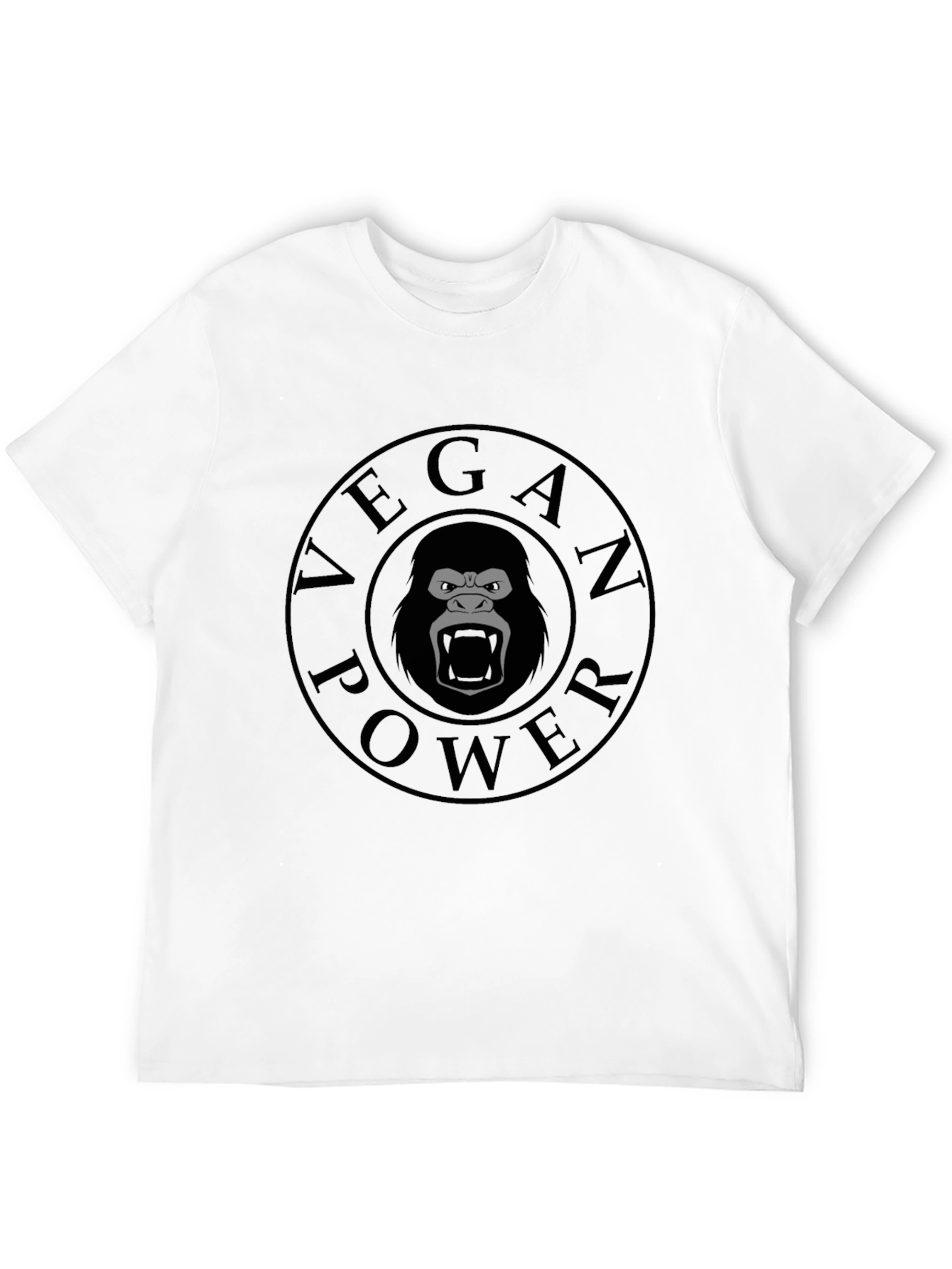 Black Vegan Power Gorilla T-Shirt - Black Crew Neck Tee view 12