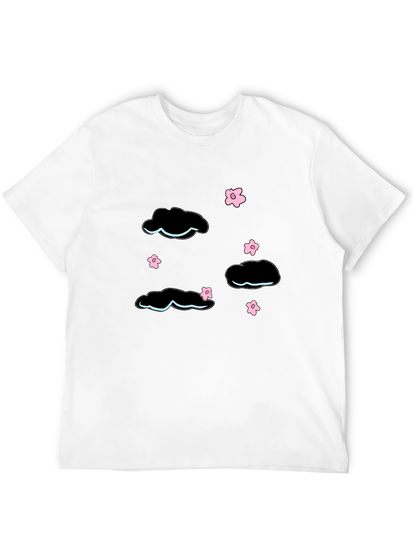 Black Whimsical Cloud & Blossom Graphic Black T-Shirt view 12