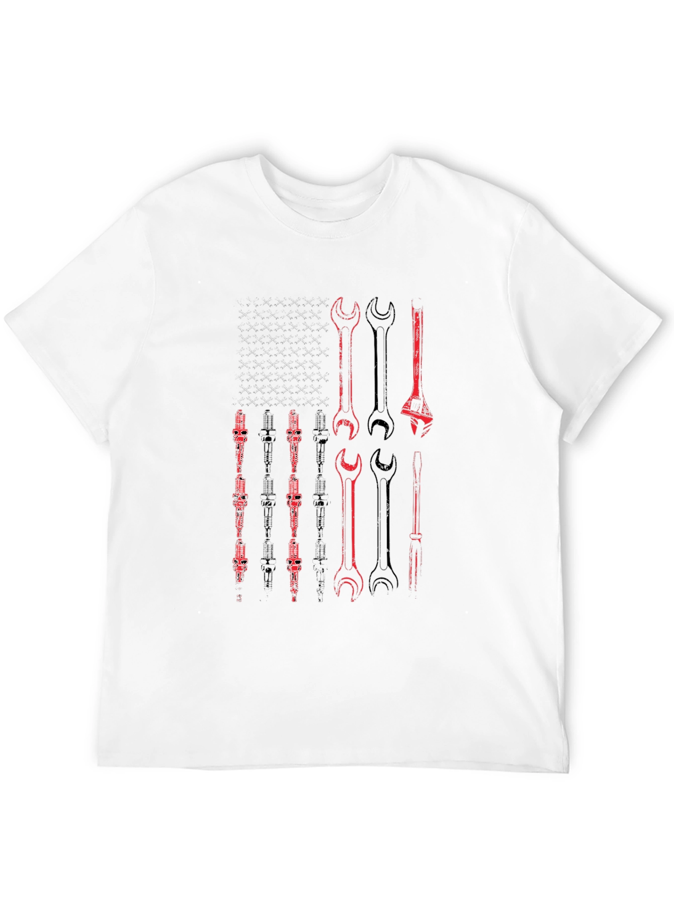 Black Mechanic Tool American Flag Graphic T-Shirt view 12