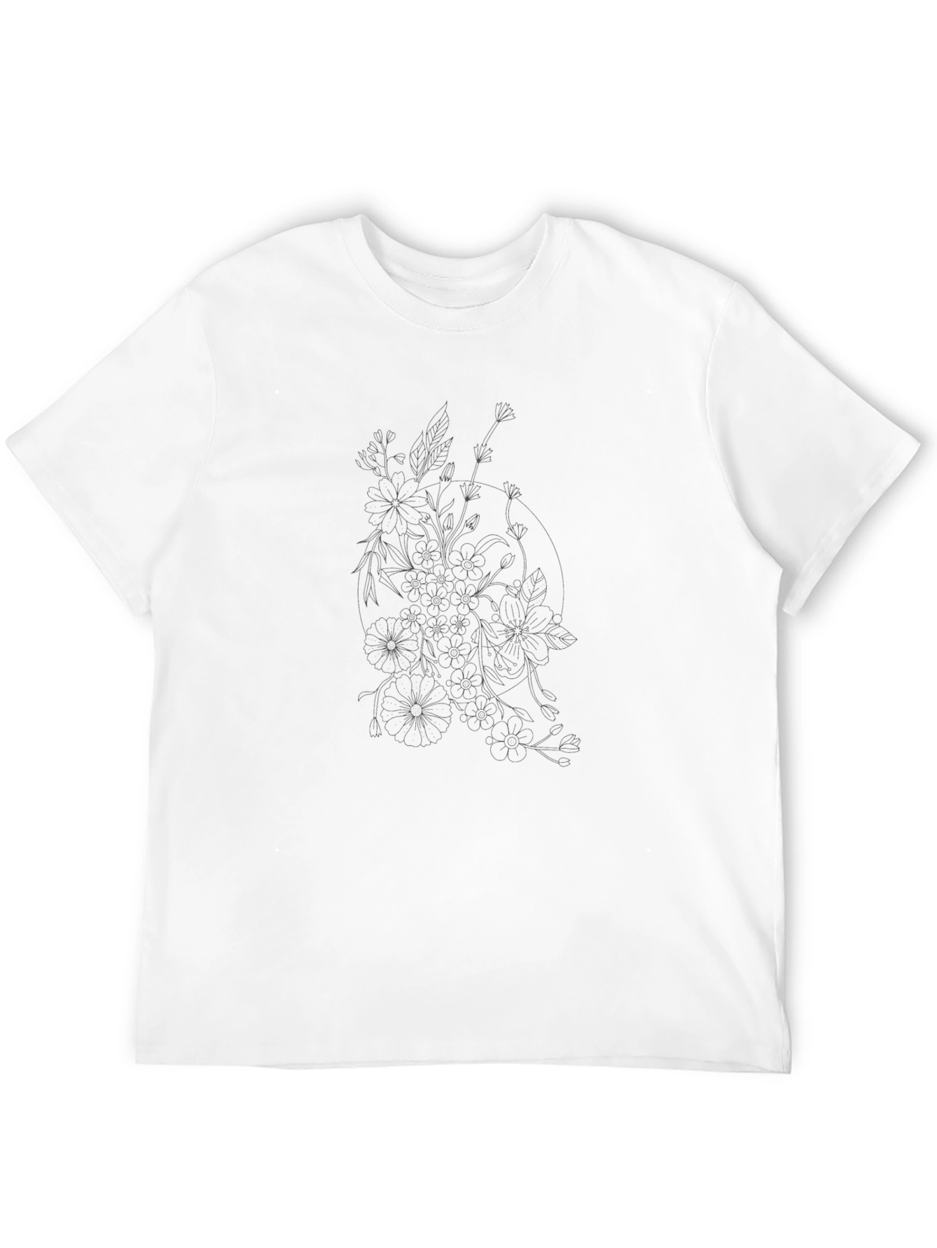 Black Black T-Shirt with Floral Line Art view 12