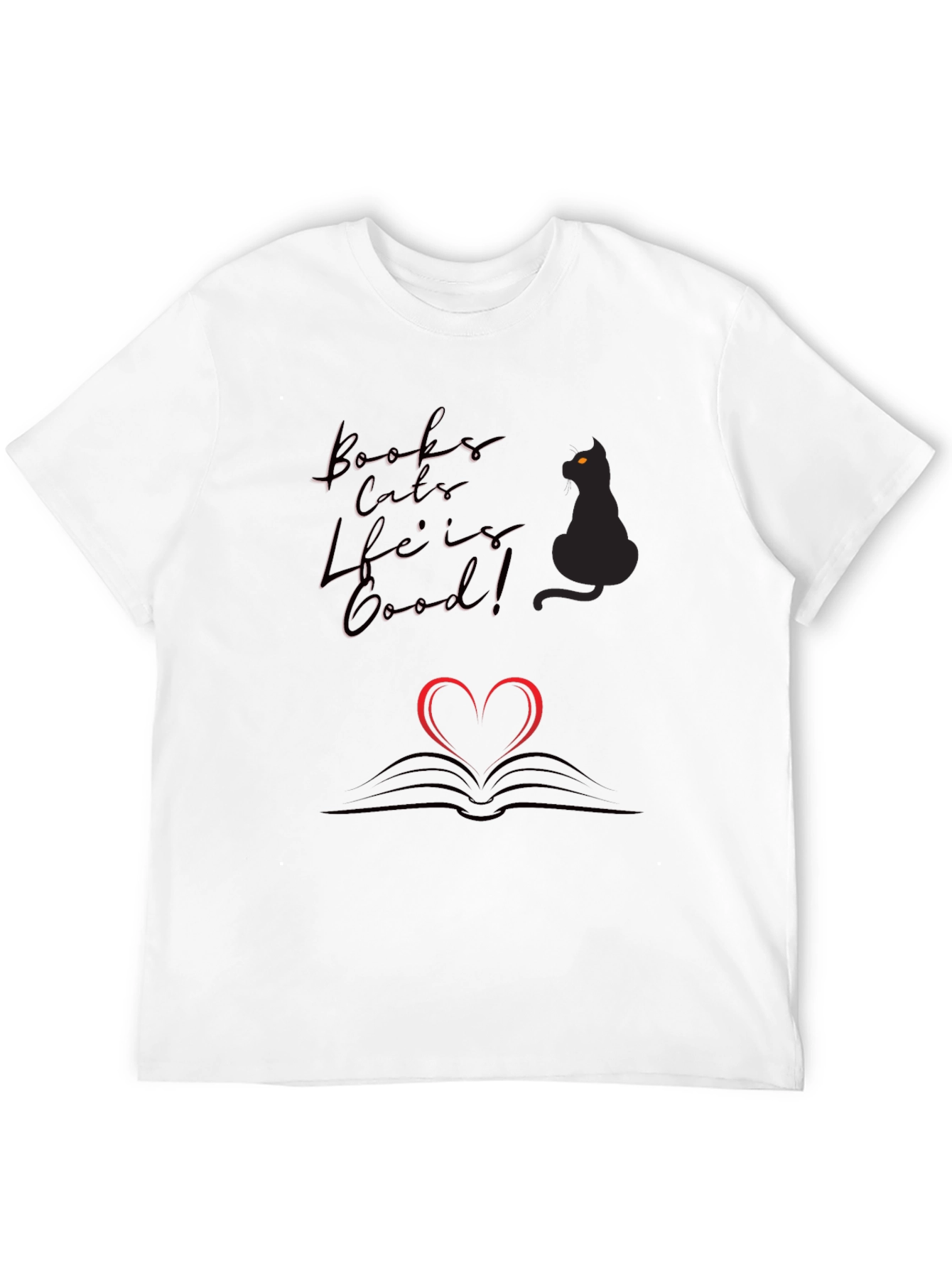 Black Books Cats Life is Good Black T-Shirt view 12