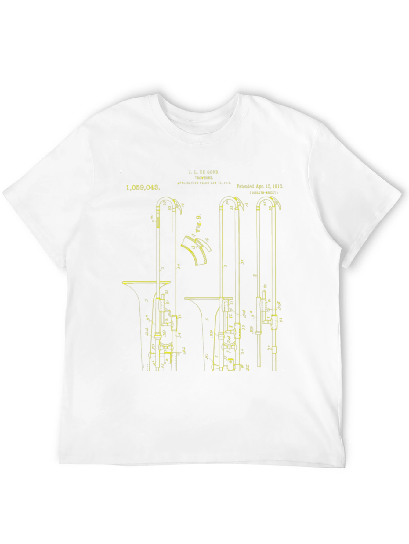 Black Vintage Trombone Patent Print T-Shirt view 12