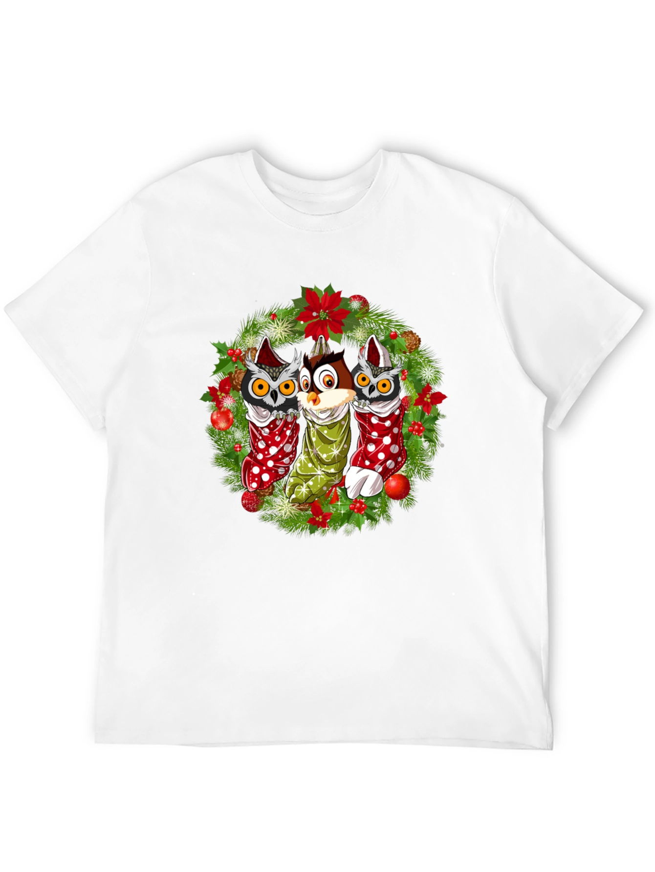 Black Christmas Owl T-Shirt Festive Holiday Design view 12