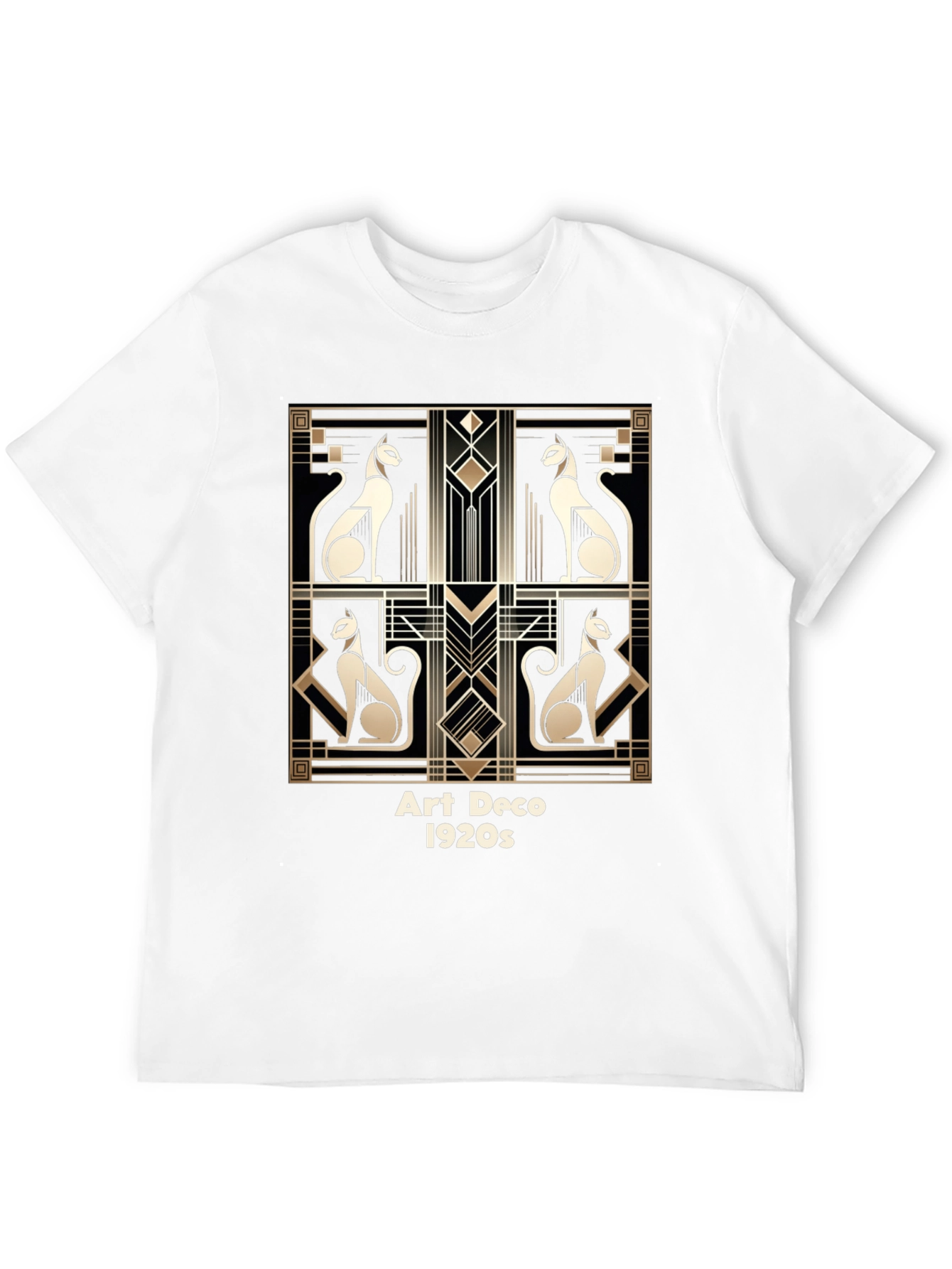 Black Art Deco Cats T-Shirt - Vintage 1920s Style view 12