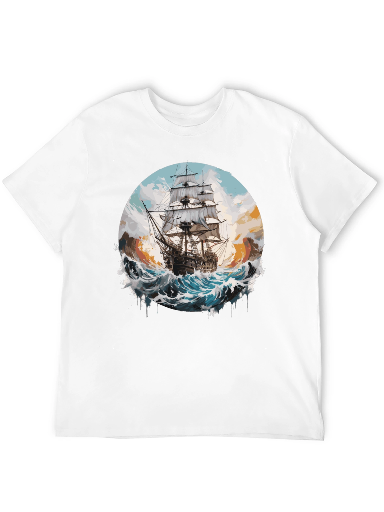 Black Sailing Ship Graphic Tee - Black Cotton Crew Neck view 12
