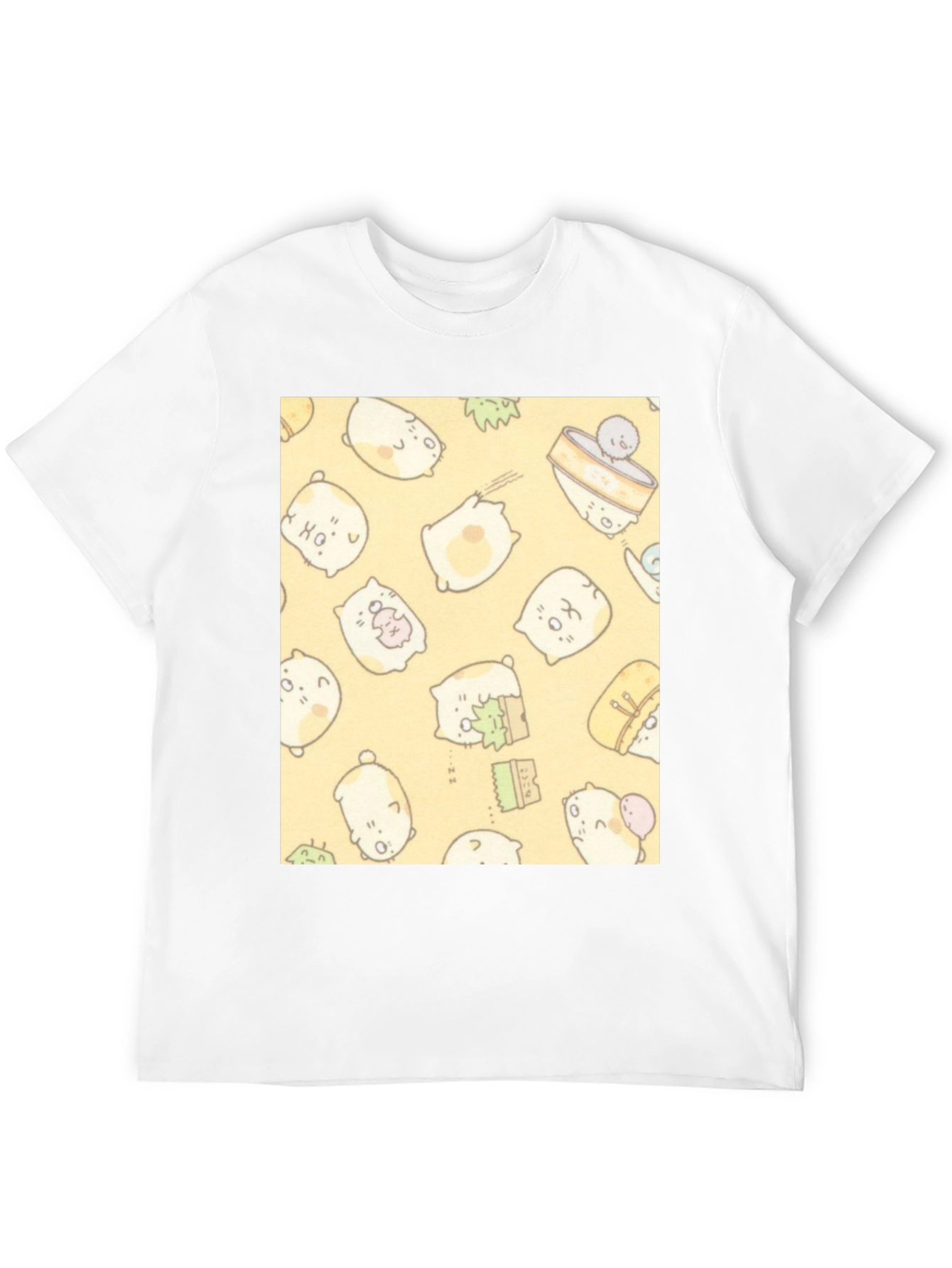 Black Kawaii Character Pattern T-Shirt - Black view 12