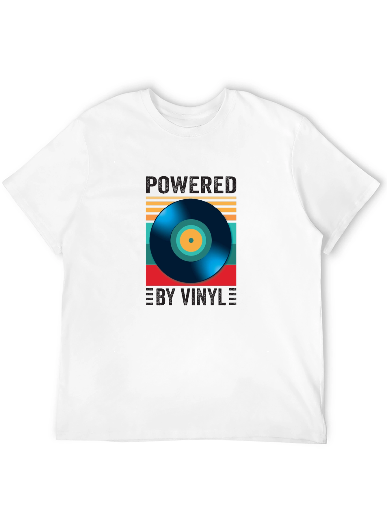 Black Powered by Vinyl Graphic Tee - Retro Music Lover Shirt view 12