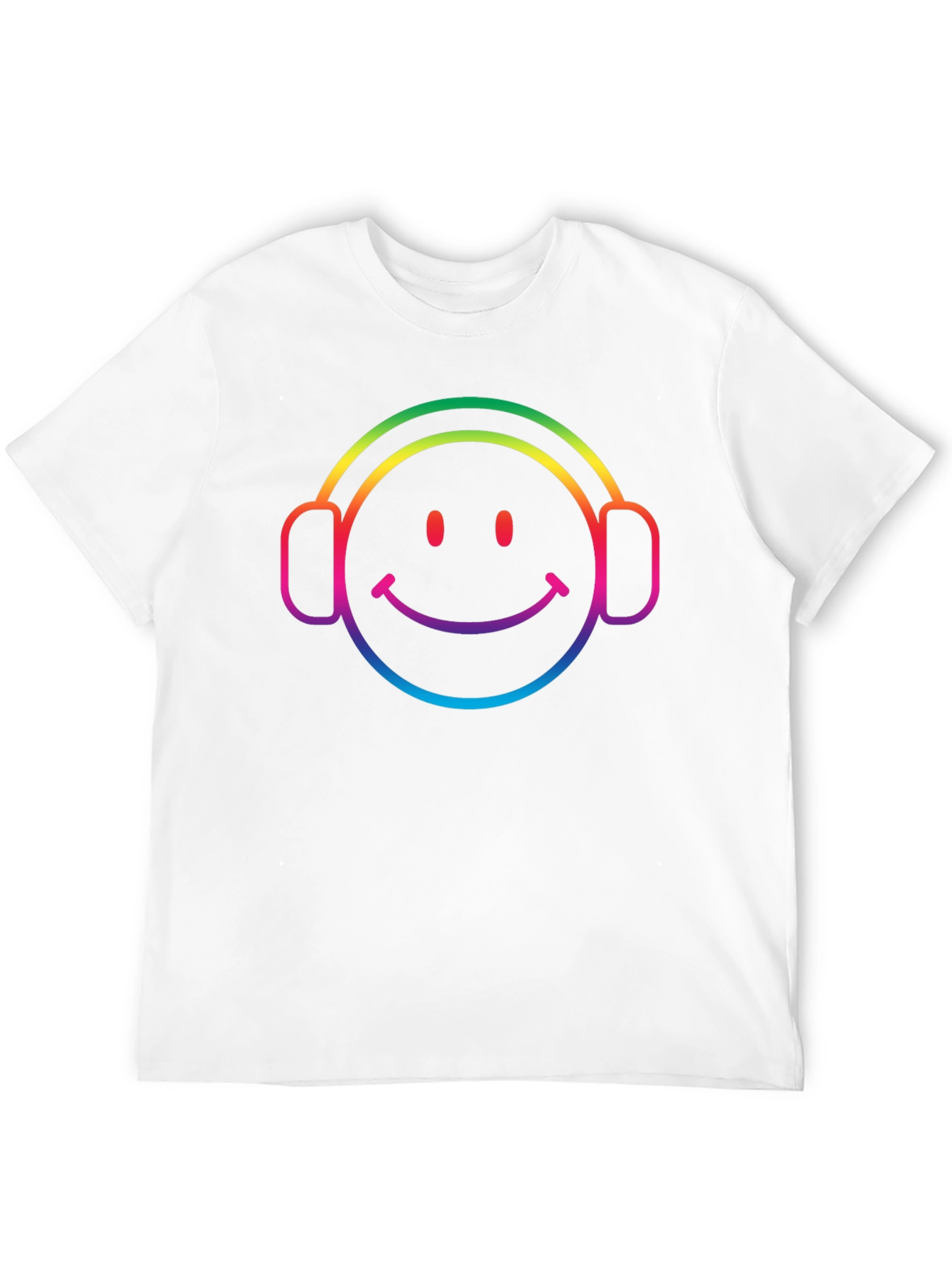 Black Rainbow Smiley Face Headphones Black T-Shirt view 12