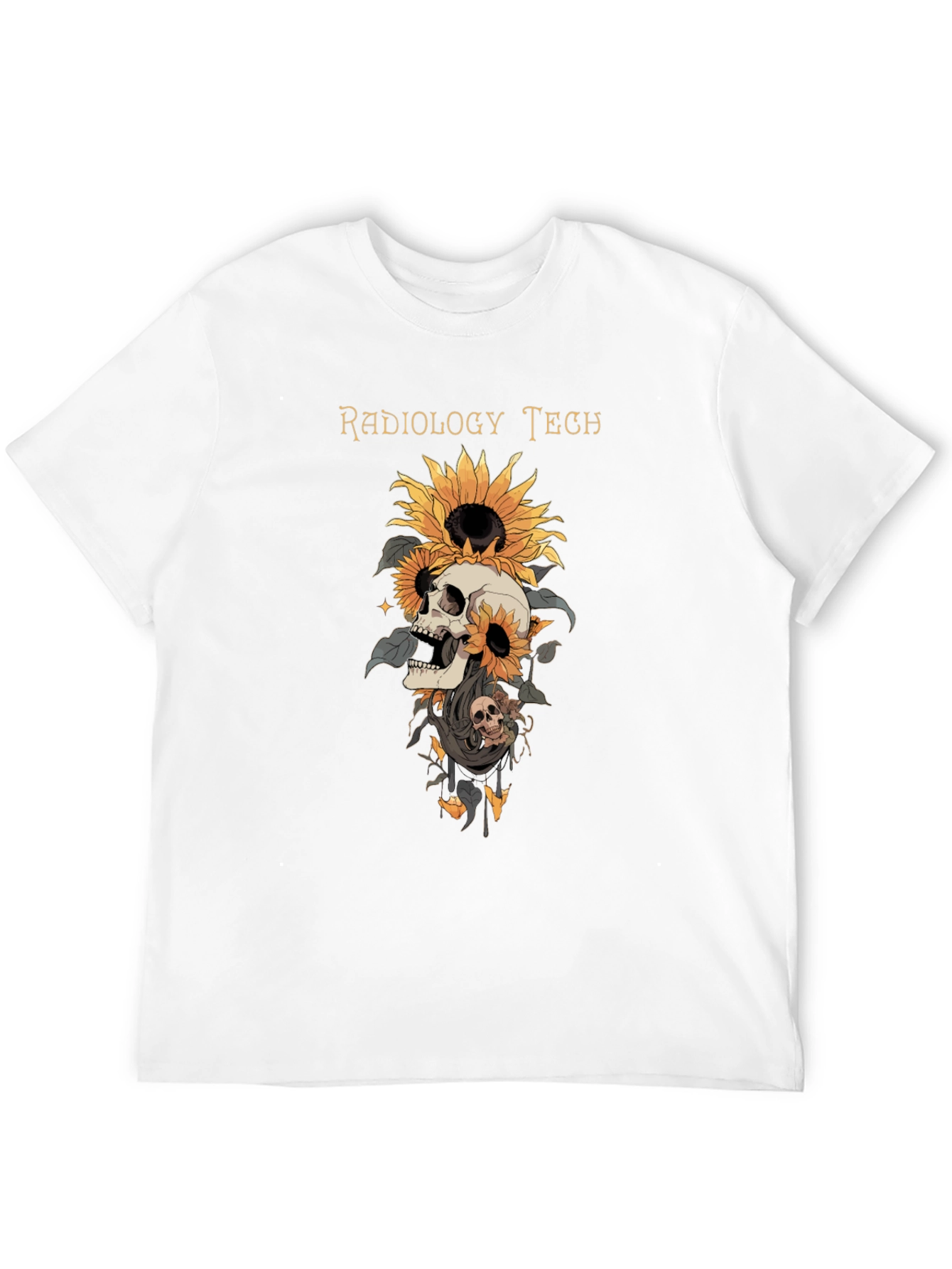 Black Radiology Tech Skull Sunflower Graphic Tee view 12