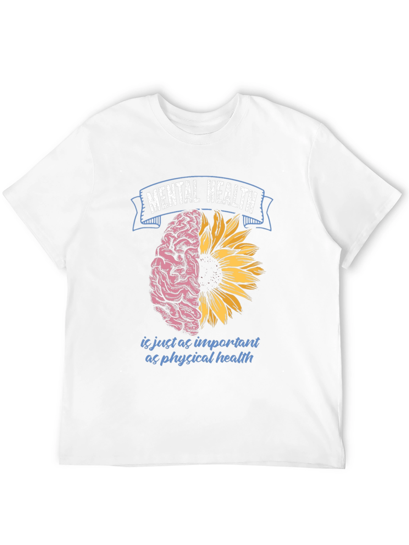 Black Mental Health T-Shirt: Brain & Sunflower Design view 12