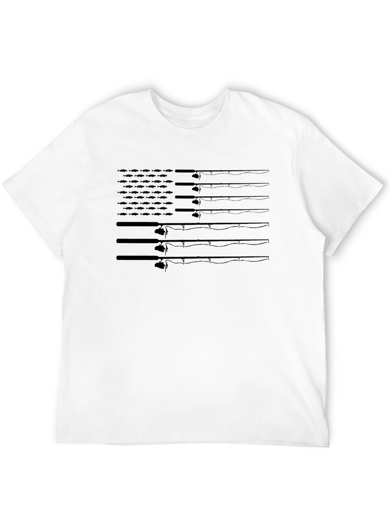 Black Fishing Rod Flag Graphic Tee - Patriotic Angler Shirt view 12