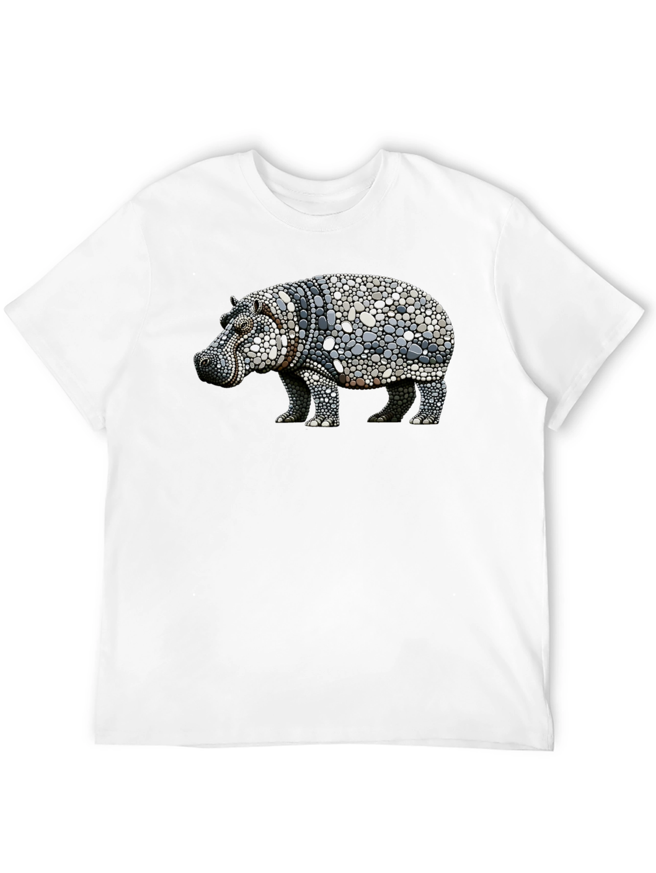 Black Hippo Pebble Art Graphic Tee - Black Cotton Shirt view 12